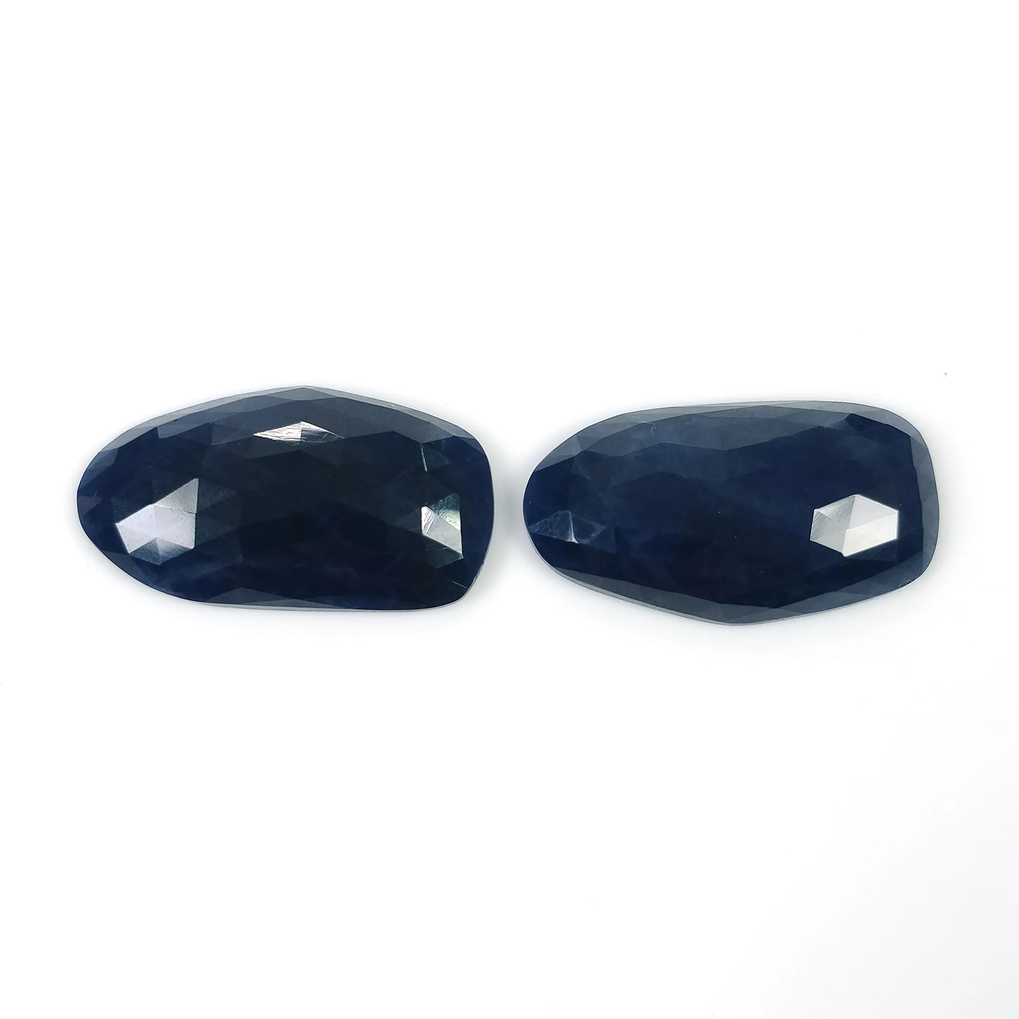 BLUE SAPPHIRE Gemstone Rose Cut : 52.00cts Natural Untreated Unheated Sapphire Uneven Shape 29*15mm Pair (With Video)