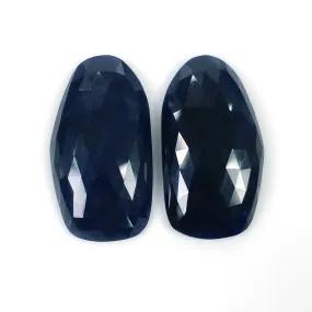 BLUE SAPPHIRE Gemstone Rose Cut : 52.00cts Natural Untreated Unheated Sapphire Uneven Shape 29*15mm Pair (With Video)