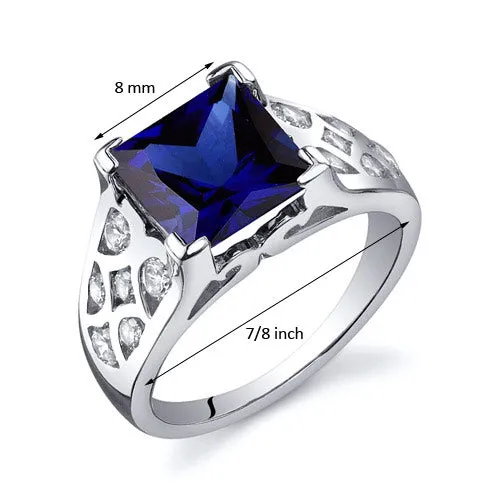 Blue Sapphire Princess Cut Sterling Silver Ring Size 9