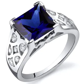 Blue Sapphire Princess Cut Sterling Silver Ring Size 9