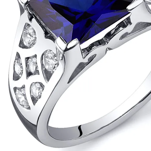 Blue Sapphire Princess Cut Sterling Silver Ring Size 9