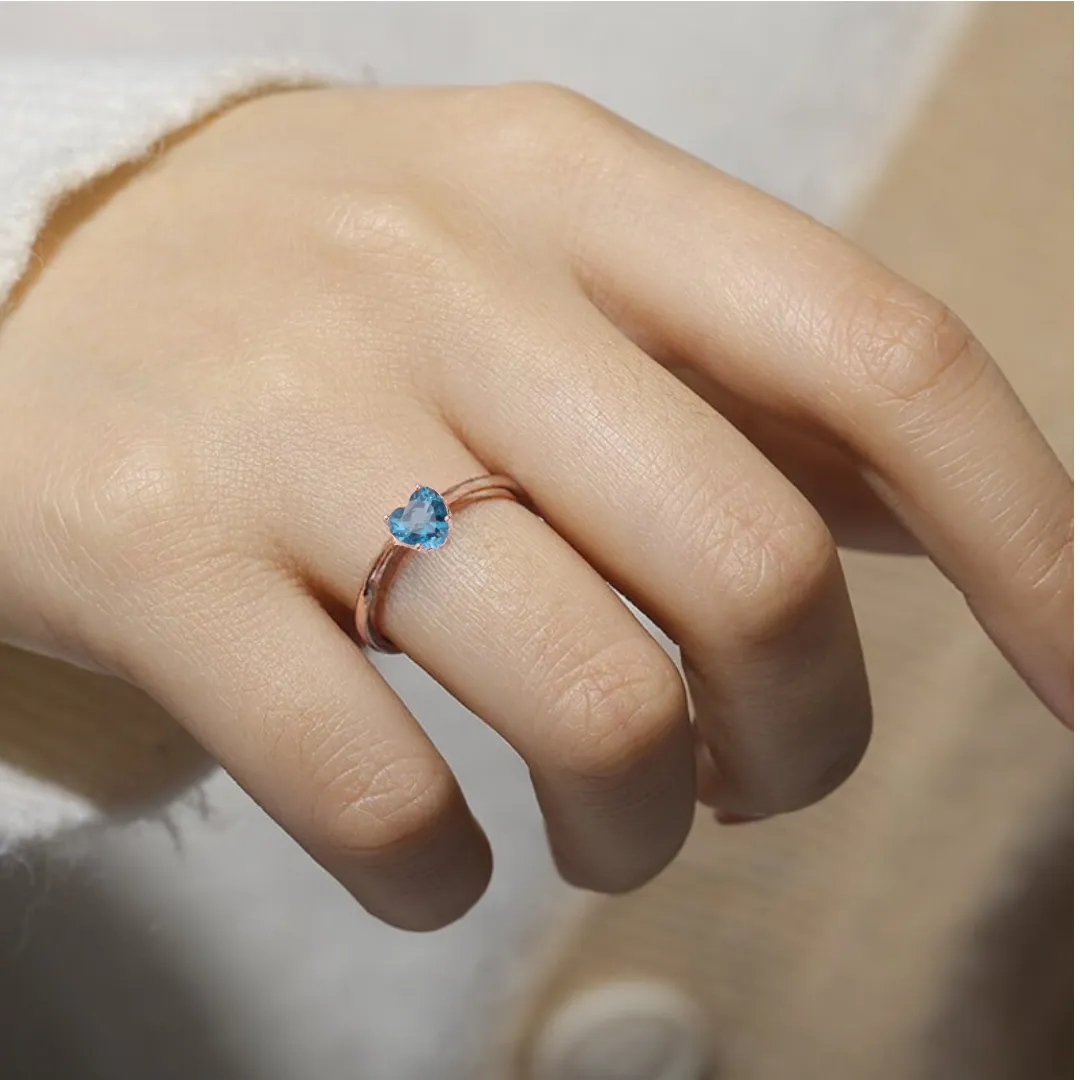 Blue Topaz Solitaire Heart Ring