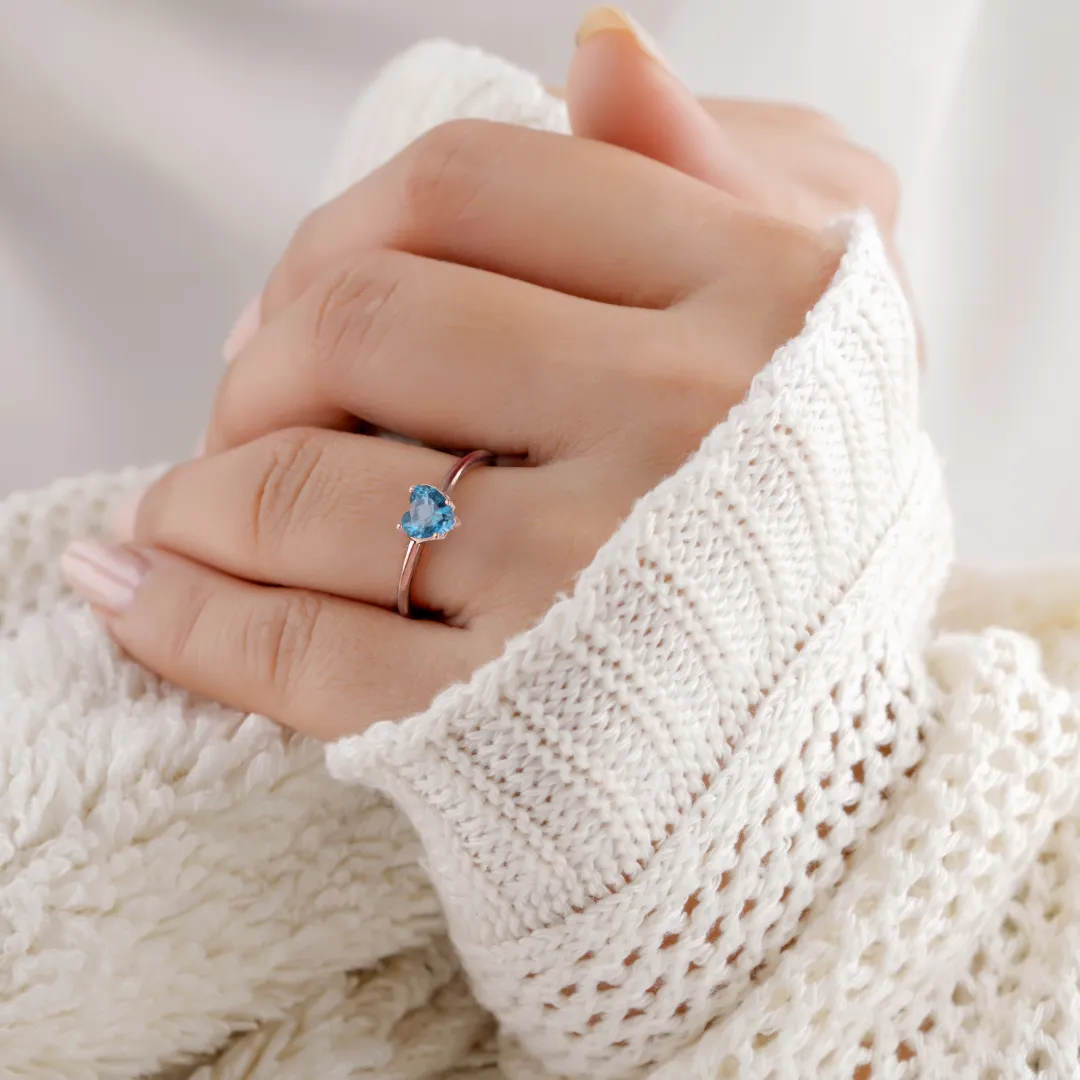 Blue Topaz Solitaire Heart Ring