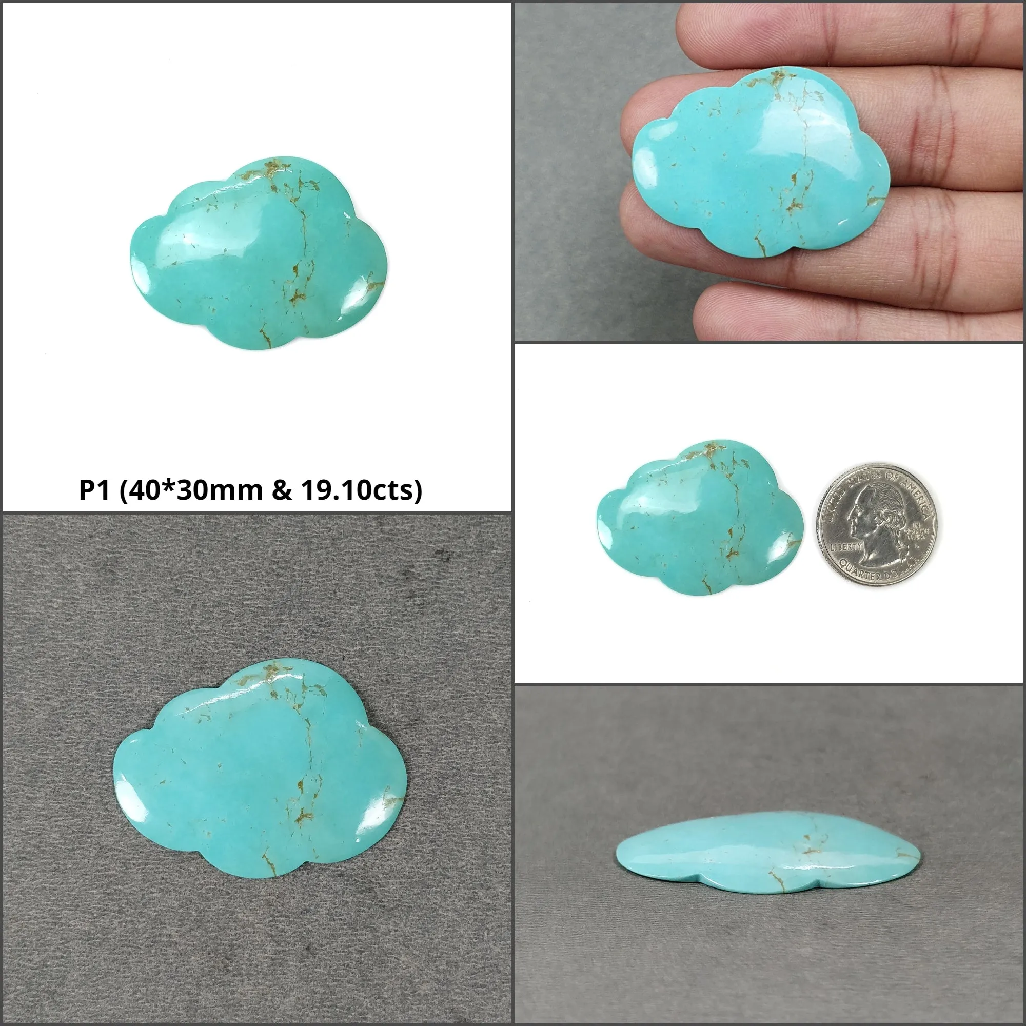 Blue TURQUOISE Gemstone Carving : Natural Untreated Unheated Arizona Turquoise Hand Carved Cloud