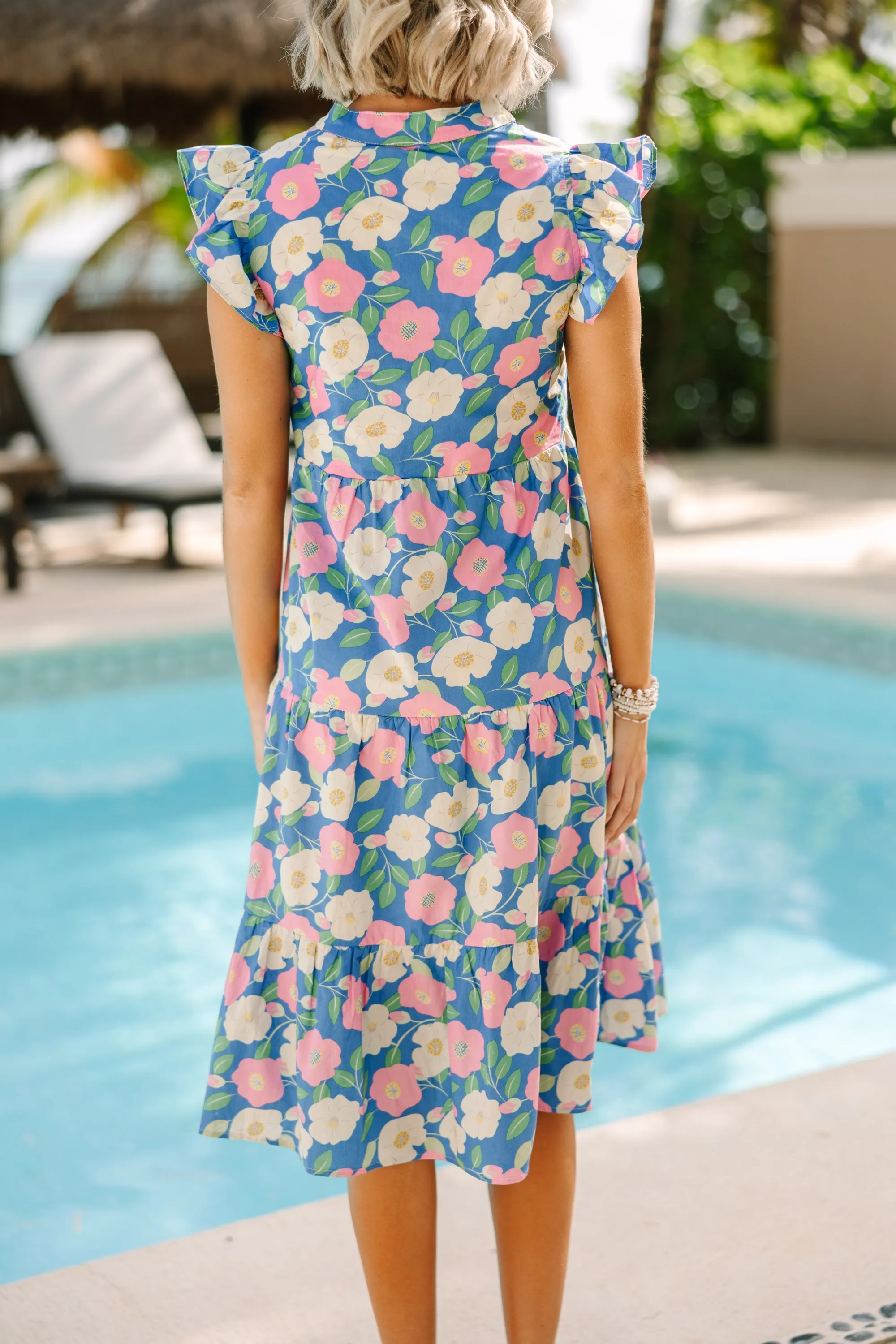 Bright Days Ahead Blue Pink Combo Floral Midi Dress