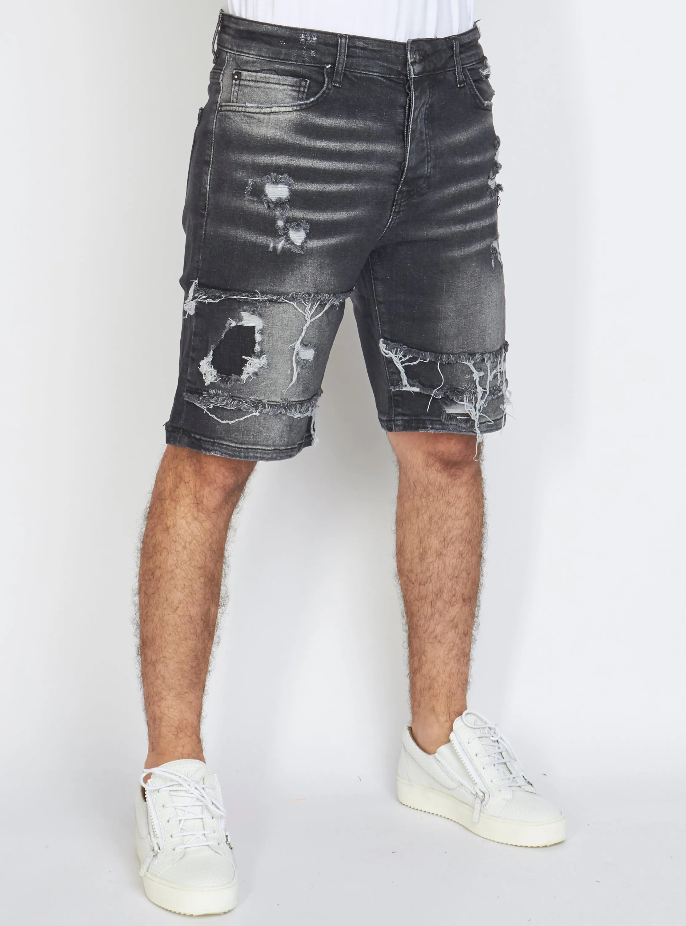 Buyer's Choice Denim Shorts - Distressed - Black - K6236