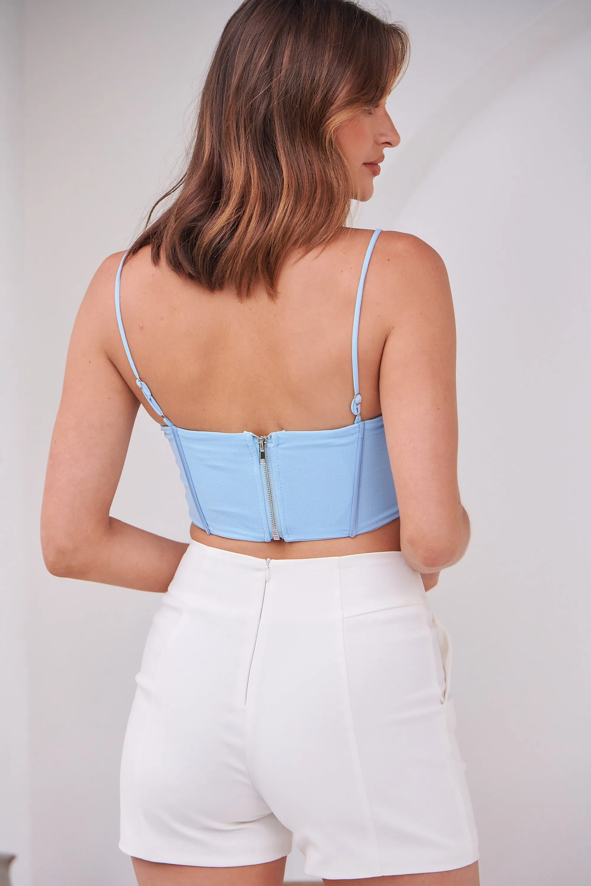 Camille Bustier Baby Blue Crop Top