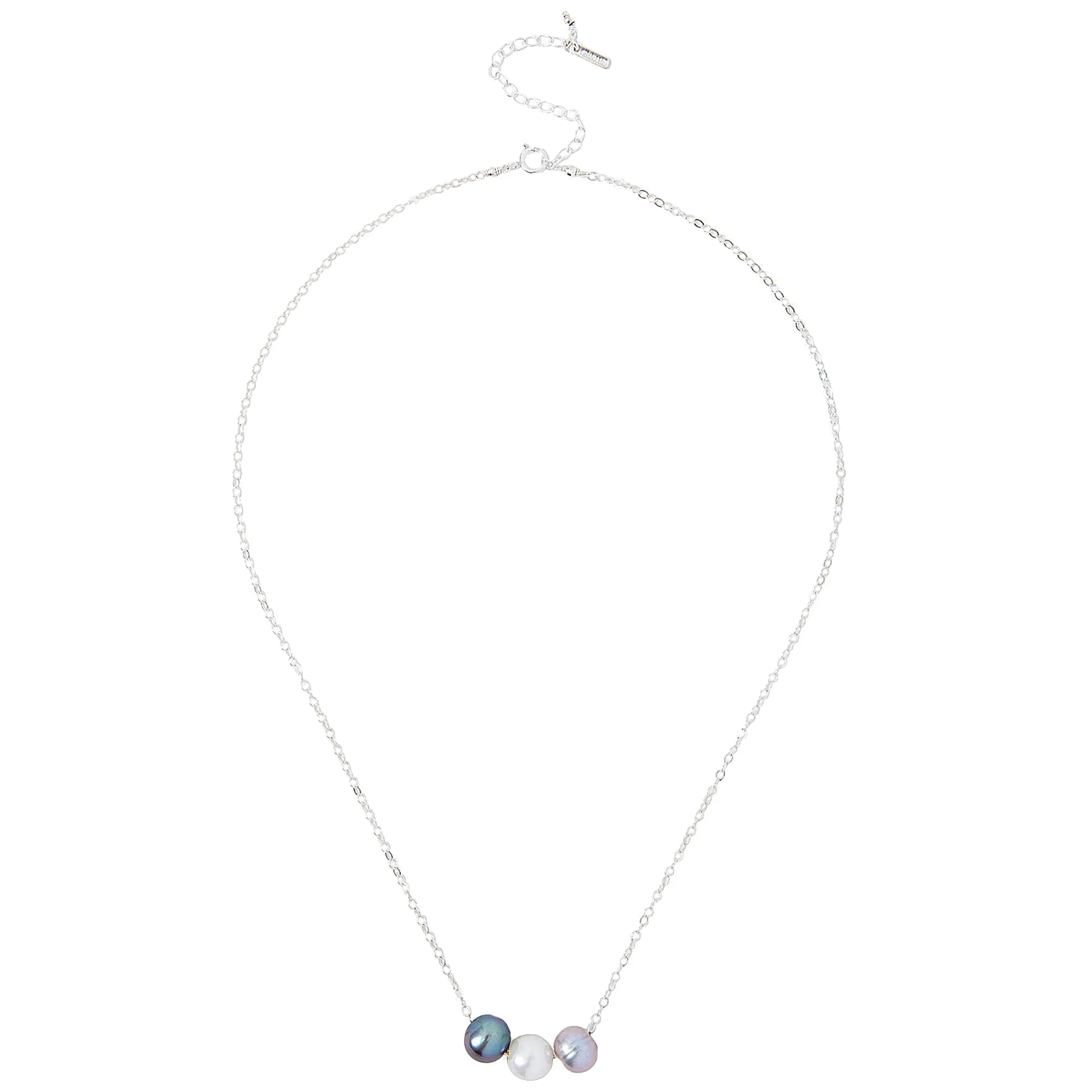 Chan Luu Pearl Trinity Pendant Necklace in Grey Mix and Silver