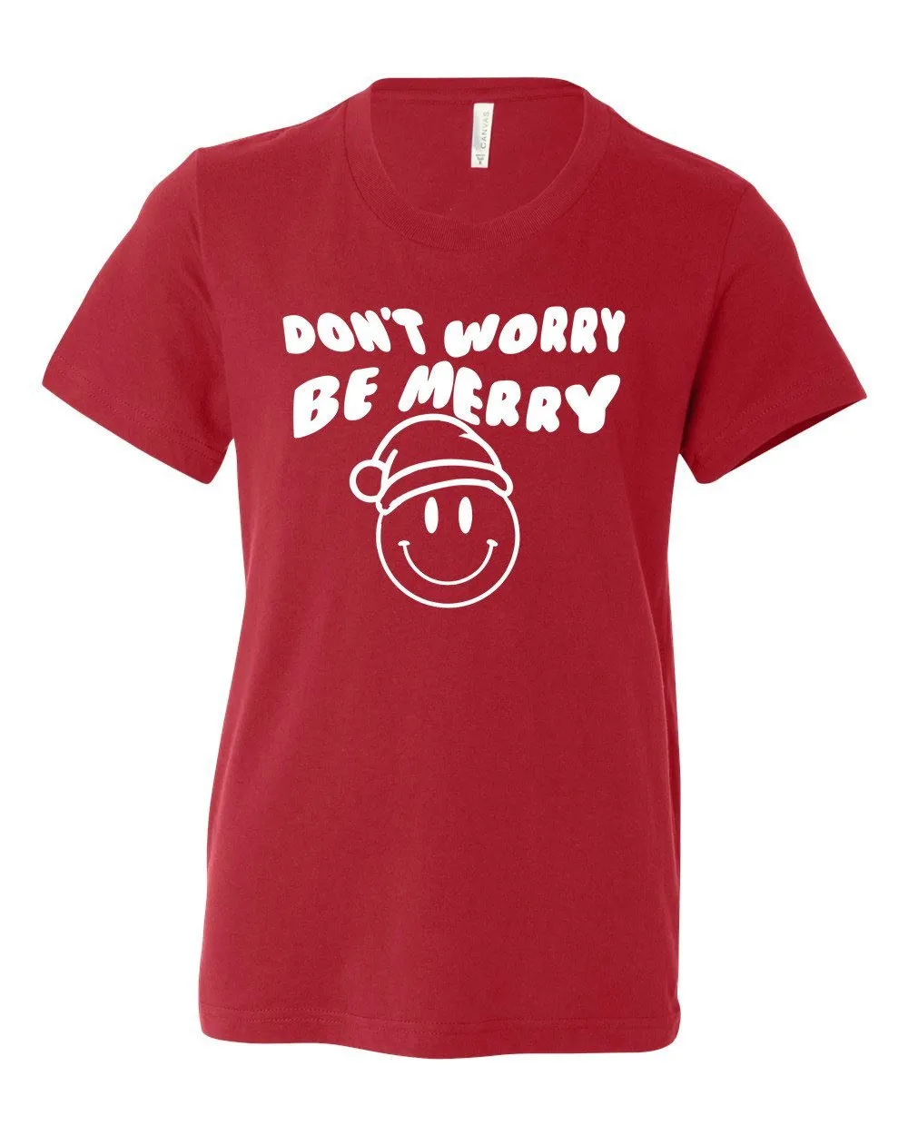 Children's Don't Worry Be Merry Red Puff Ink Tee