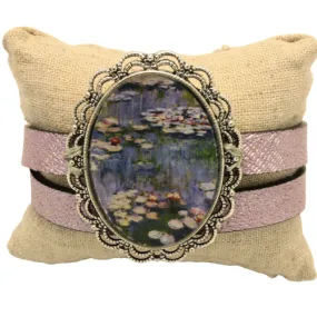 Claude Monet Water Lily Art Painting Leather Wrap Bracelet