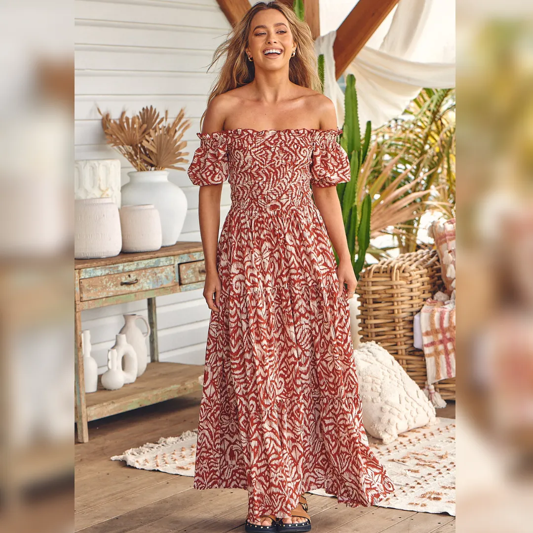 Claudette Maxi Dress Wilderness Cherry print