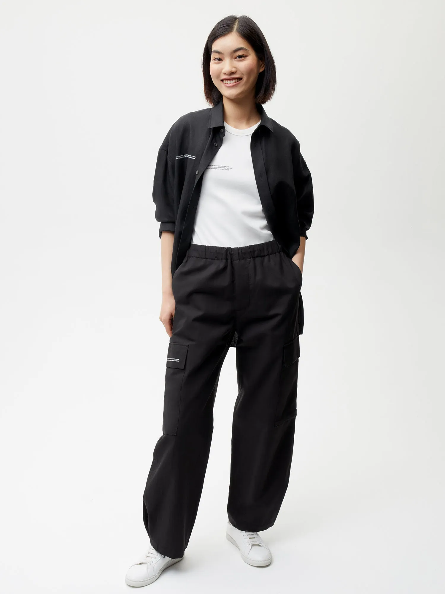 Cotton Linen Cargo Pants—black