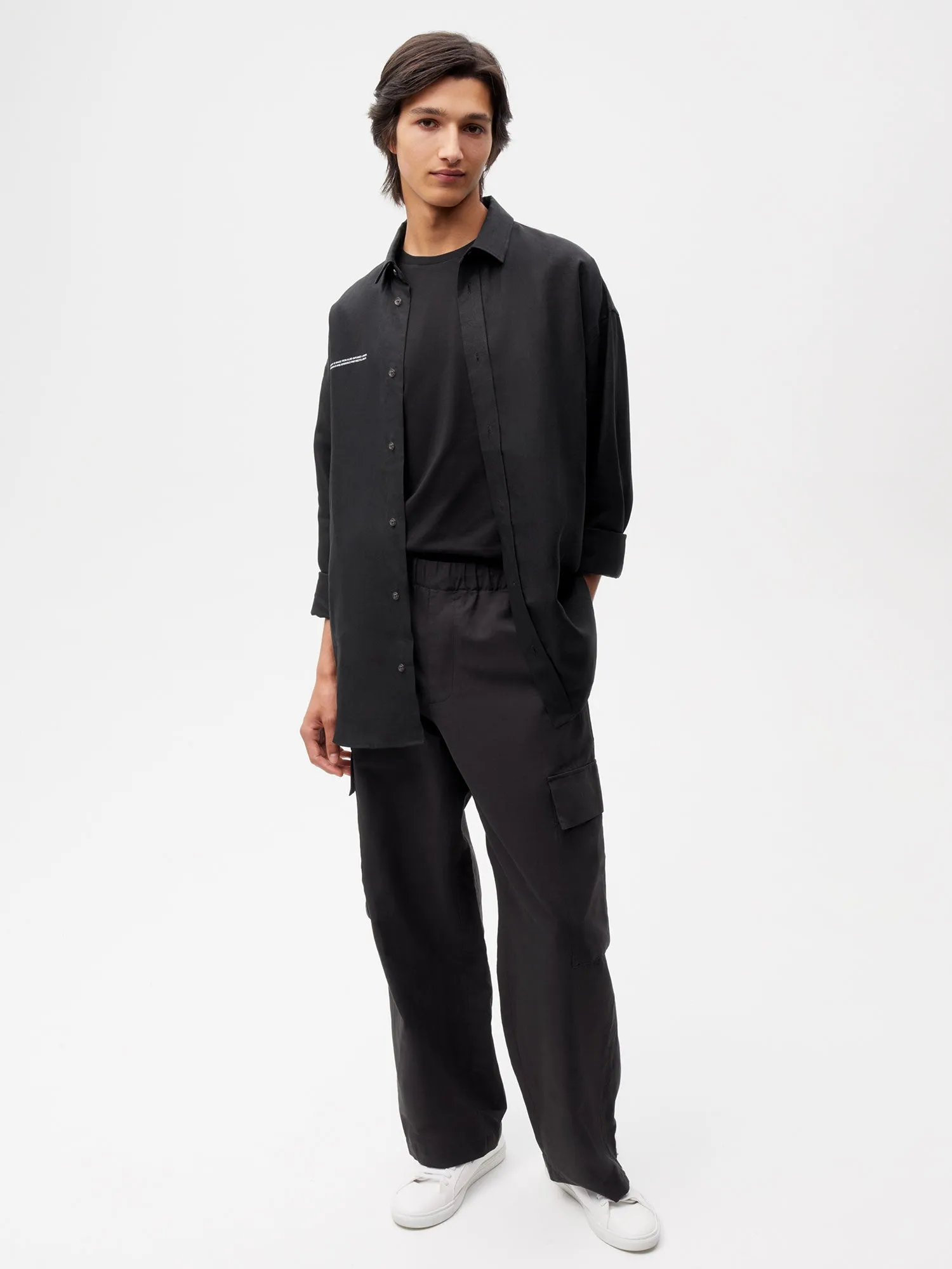 Cotton Linen Cargo Pants—black