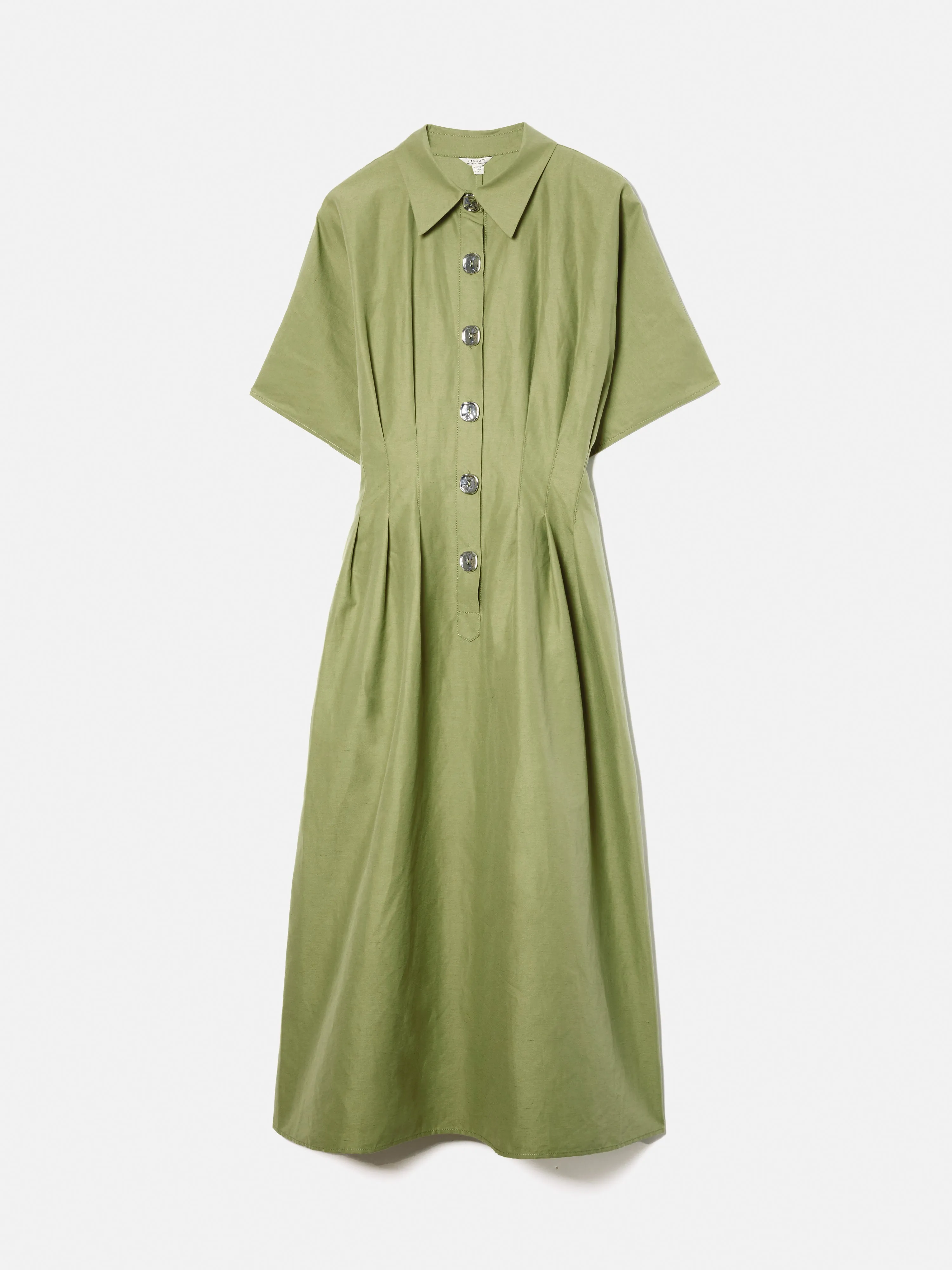 Cotton Stitched Pleat Dress | Green