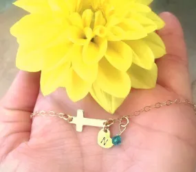 cross bracelet, initial bracelet,childrens bracelet, first communion, cross jewelry, baby bracelet, babies first bracelet