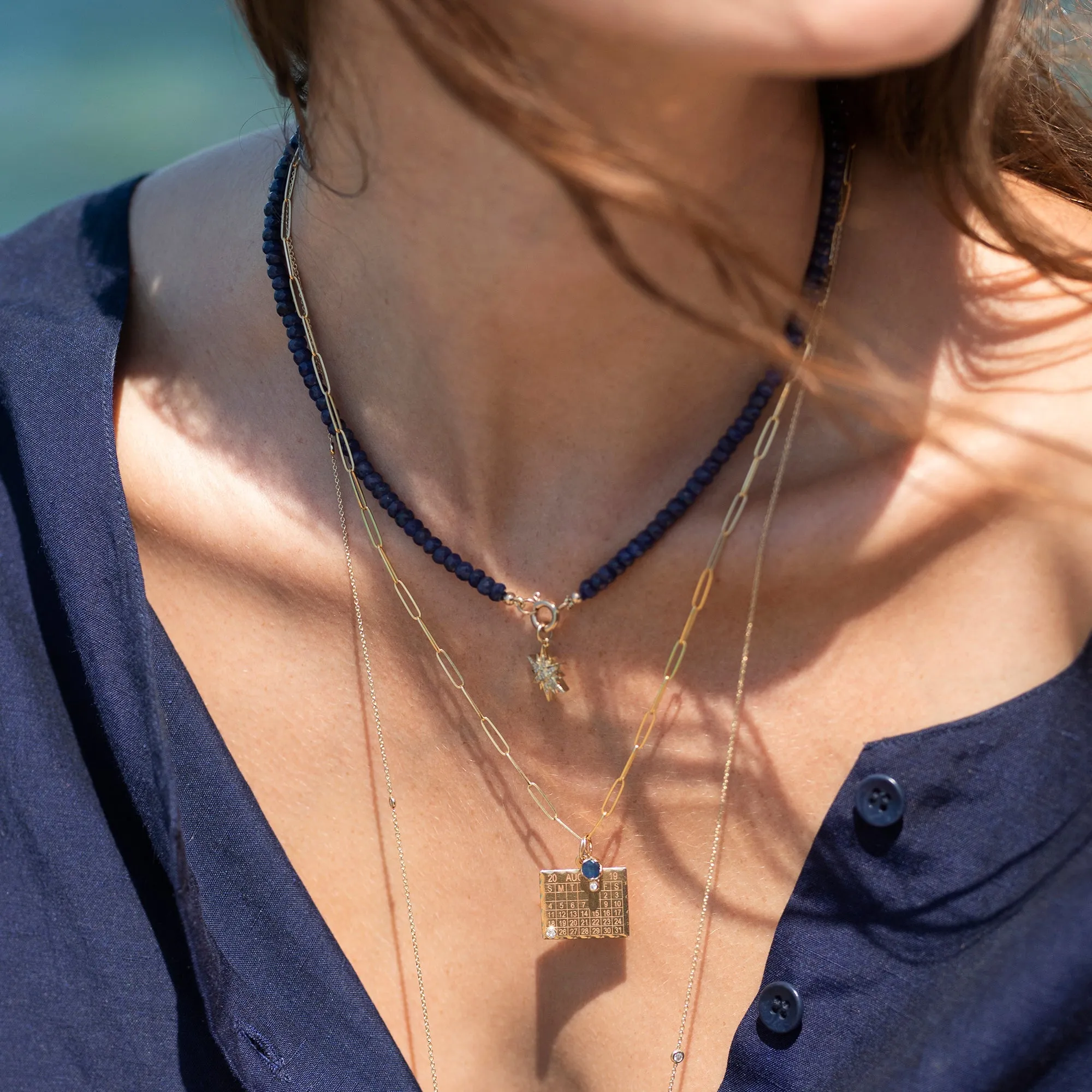 Dark Blue Sapphire Beaded Necklace