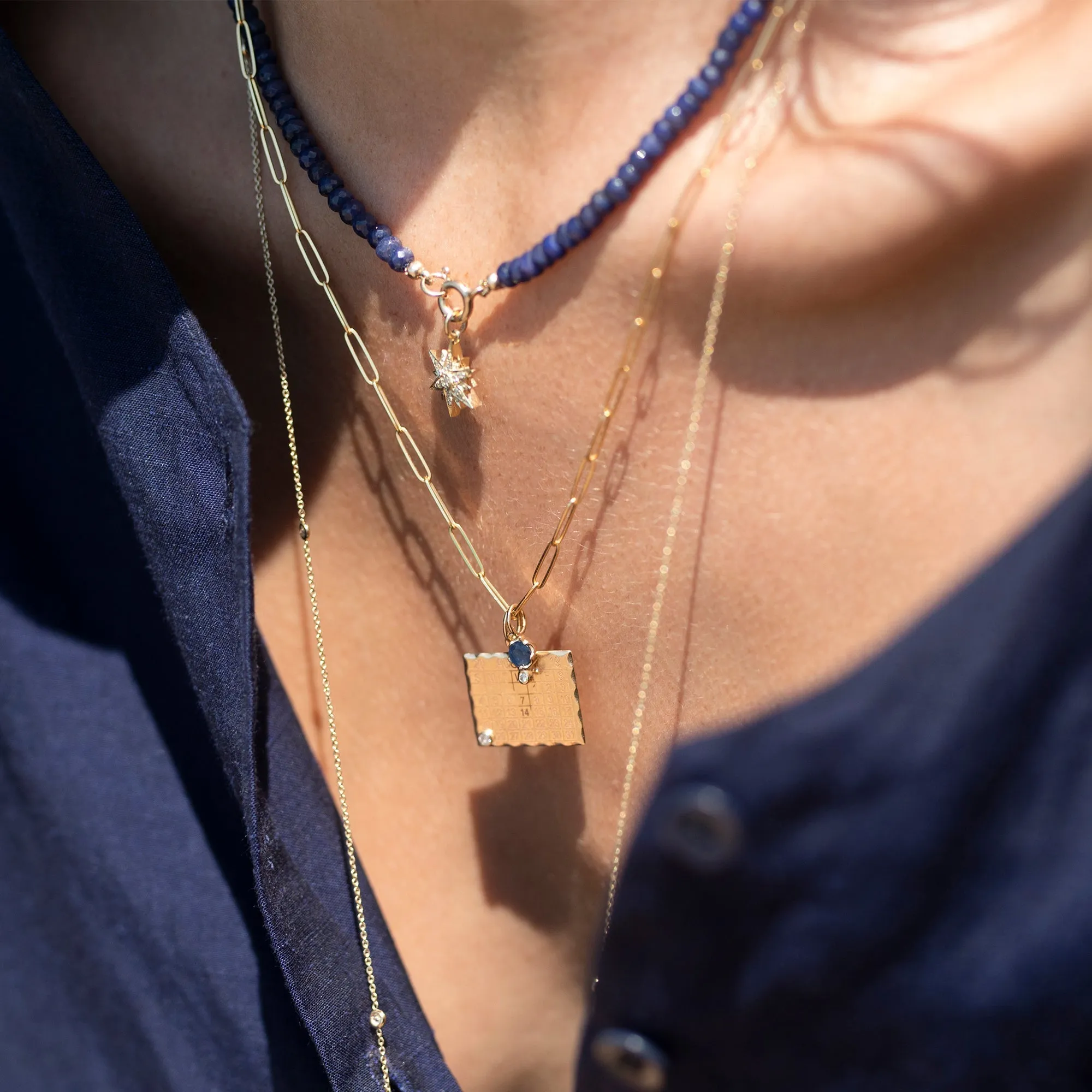 Dark Blue Sapphire Beaded Necklace