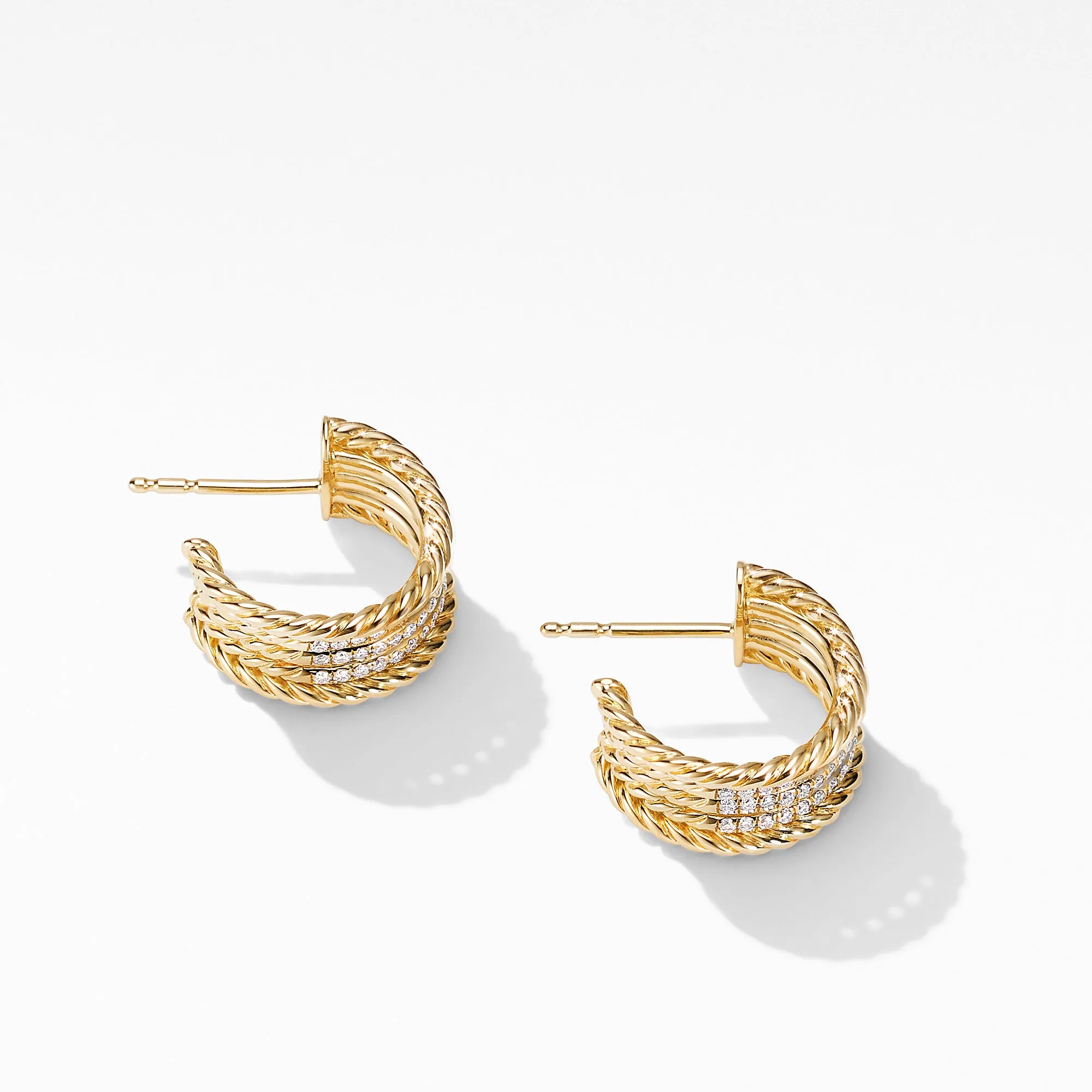 DY Origami Cable Huggie Hoops in 18K Yellow Gold with Diamonds