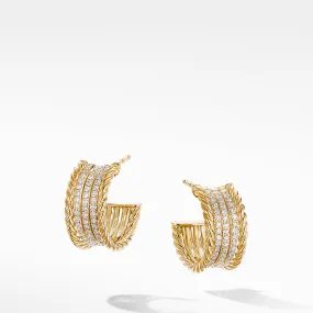 DY Origami Cable Huggie Hoops in 18K Yellow Gold with Diamonds