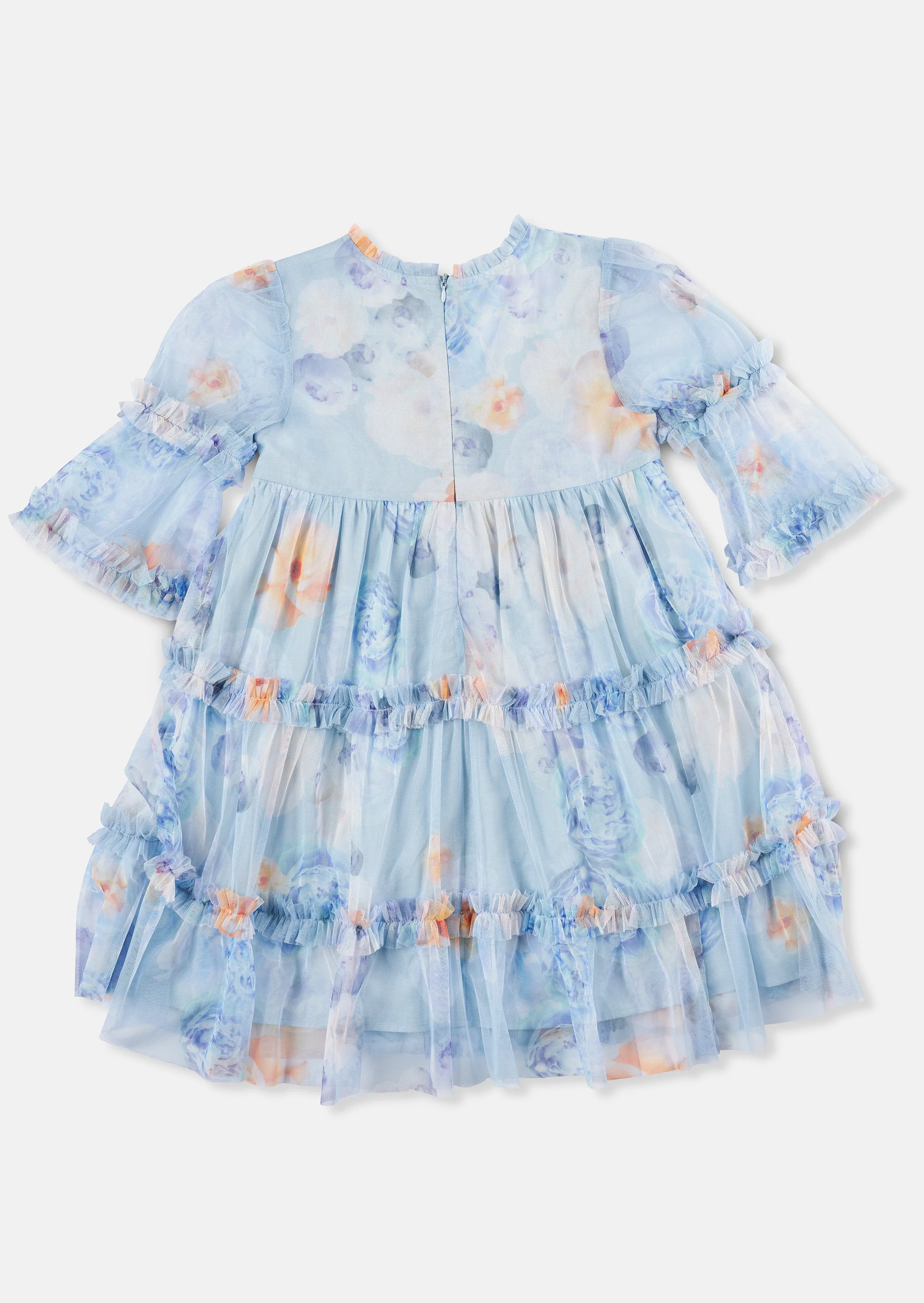 Eleanor Mesh Ruffle Blue Dress