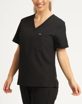 Essential One Pocket V Neck Scrub Top - Black