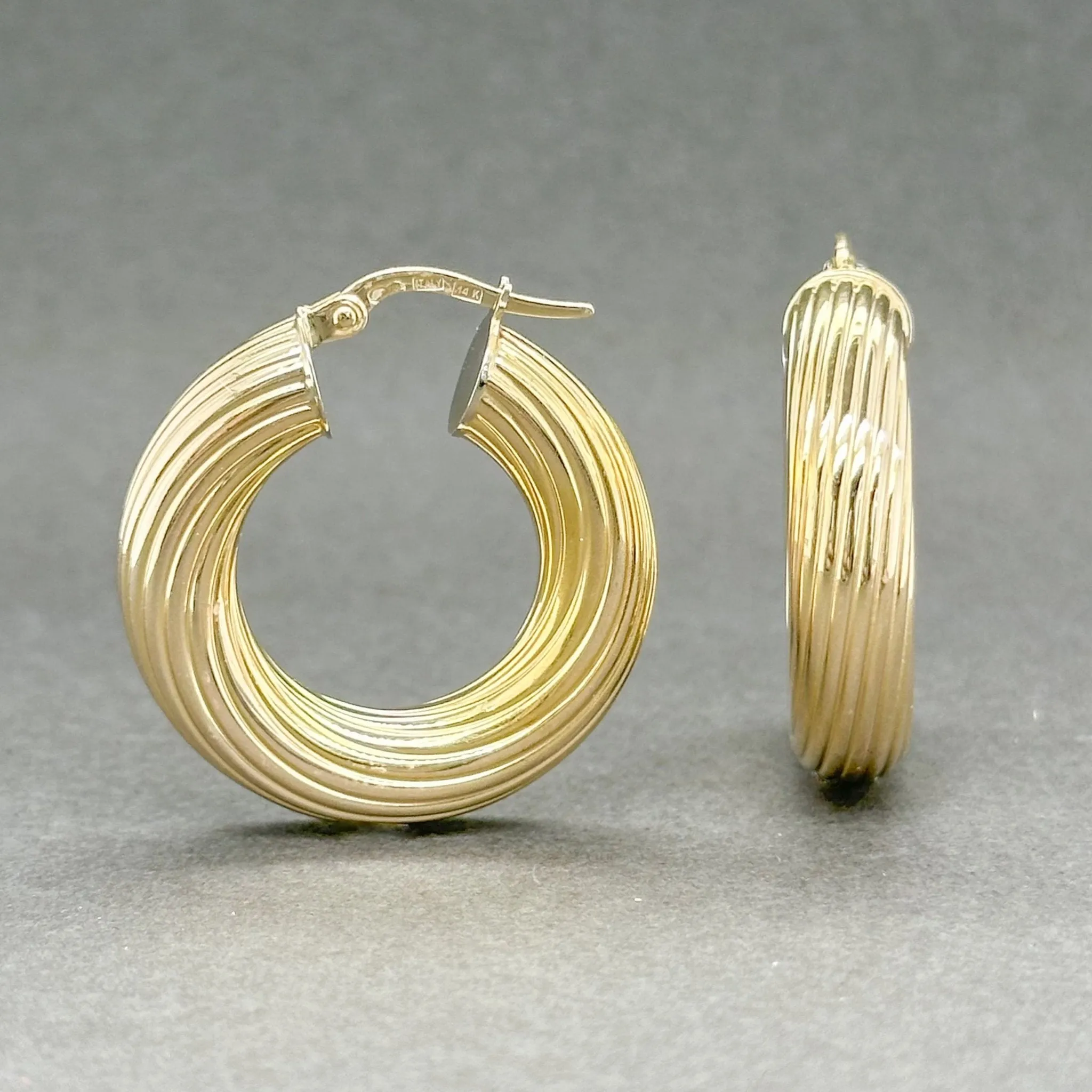 Estate 14K Y Gold Hollow 25.5mm Twisted Hoop Earrings