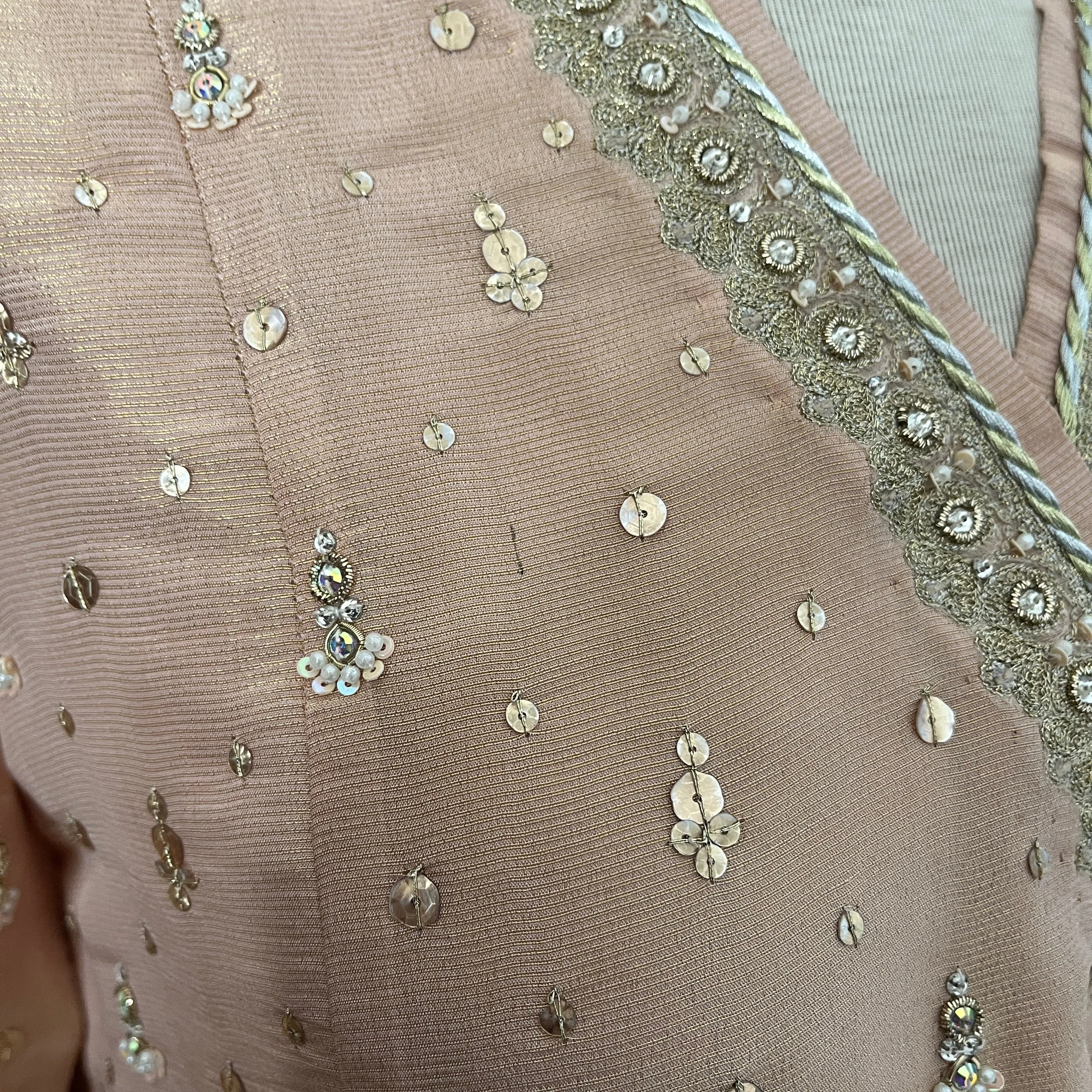 Farah Talib Aziz Pale Pink Silk 'Amira' Embroidered Wrap with Pants | Brand New |