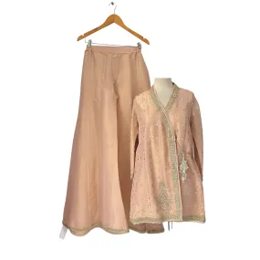 Farah Talib Aziz Pale Pink Silk 'Amira' Embroidered Wrap with Pants | Brand New |