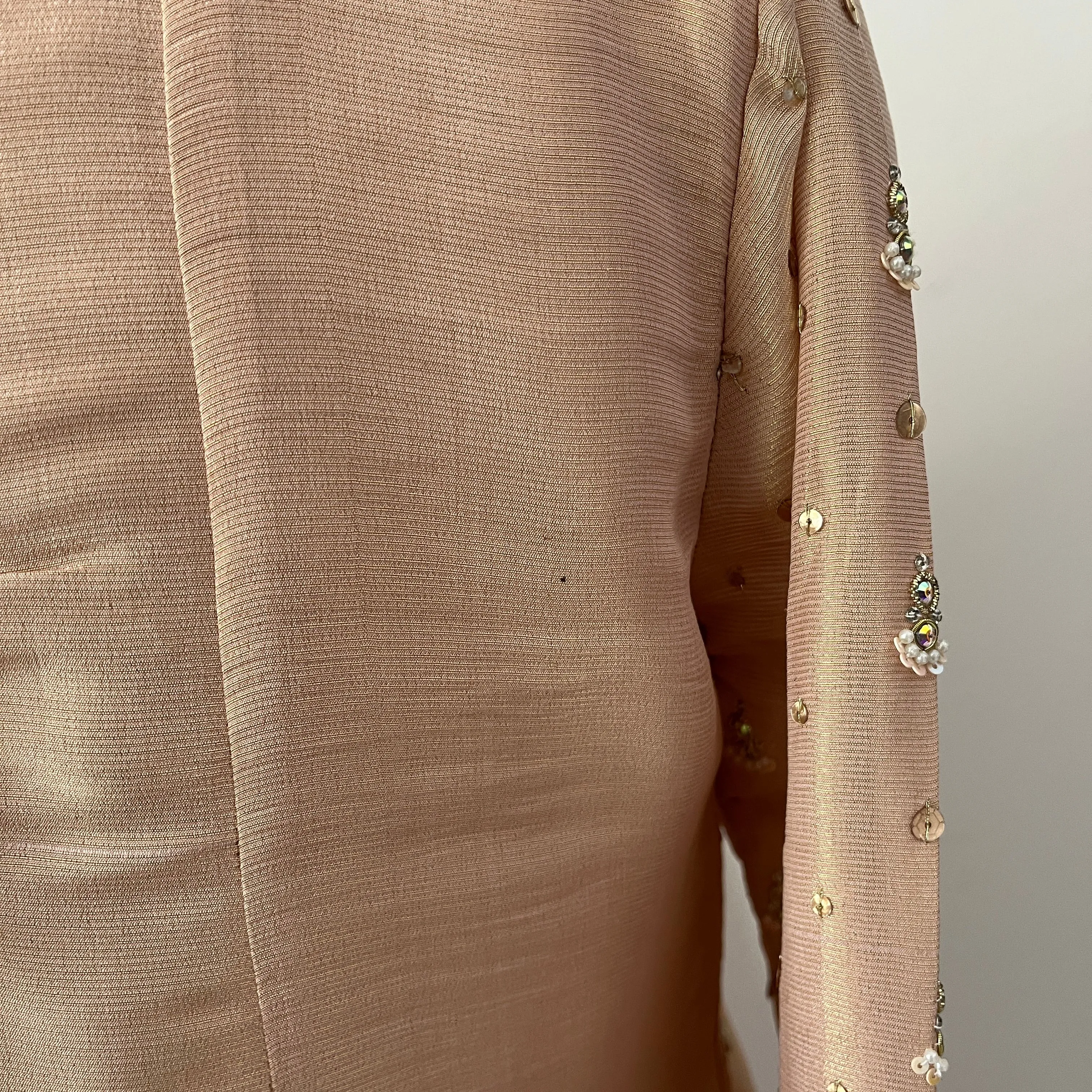 Farah Talib Aziz Pale Pink Silk 'Amira' Embroidered Wrap with Pants | Brand New |