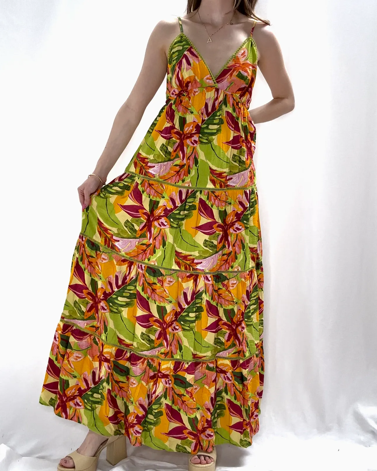 Floral Maxi Dress - Lime Pink Cosmo