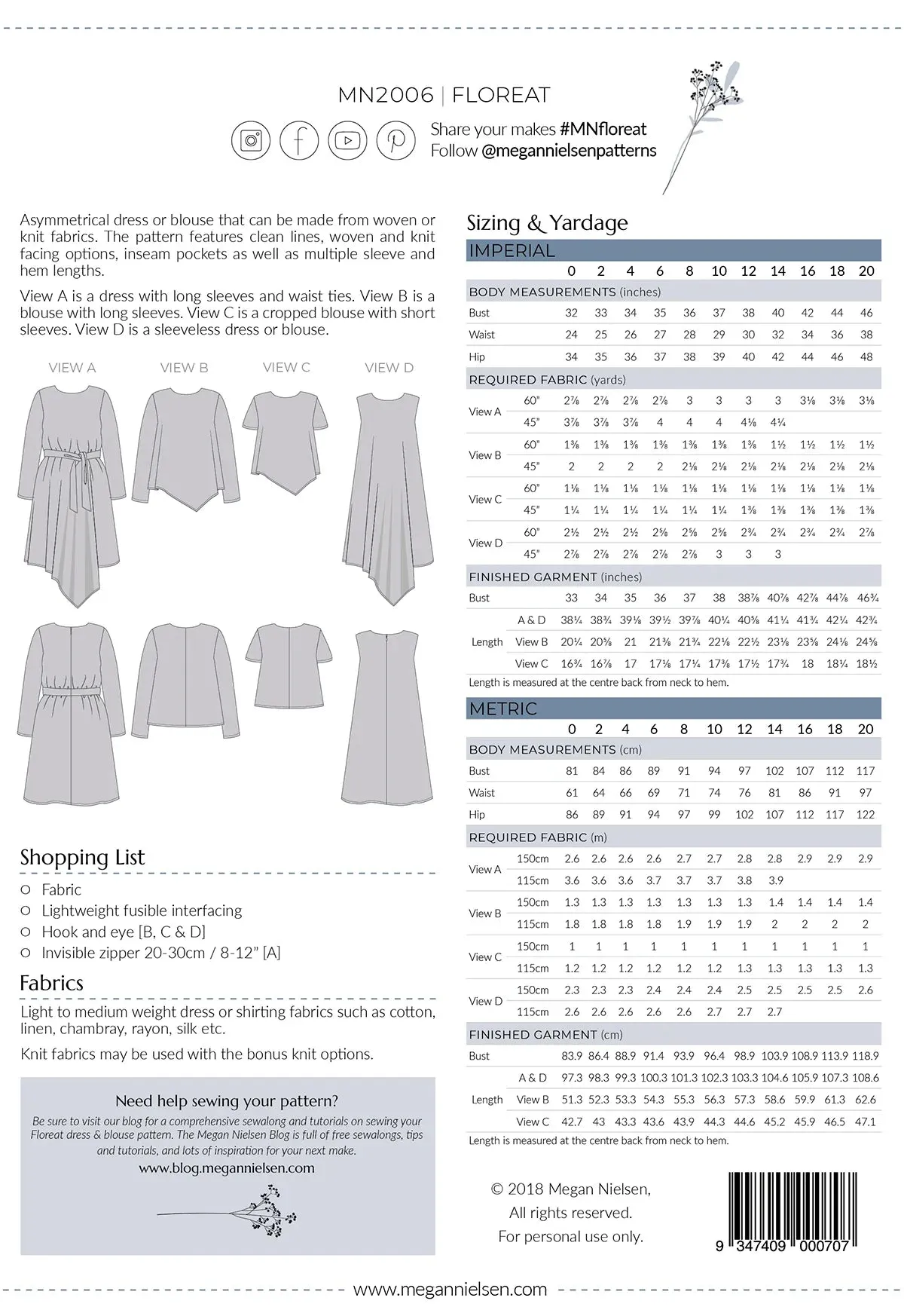 Floreat Dress and Top Sewing Pattern by Megan Nielsen