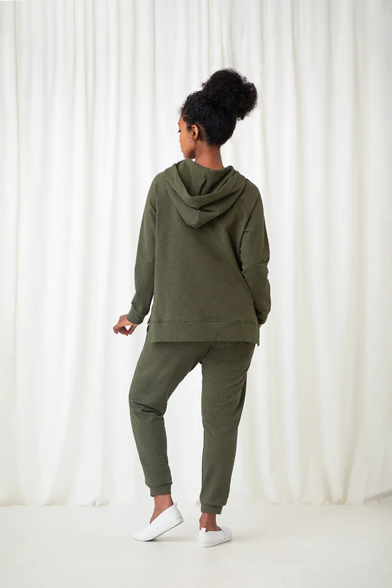 French Terry Raglan Sleeve Hoodie | Heathered Forest