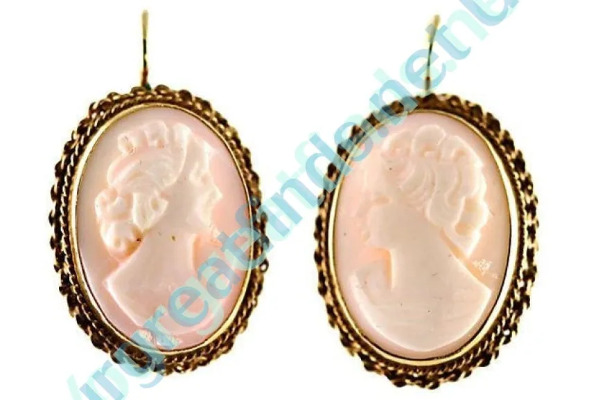 Gold & Shell Cameo Earrings 14k