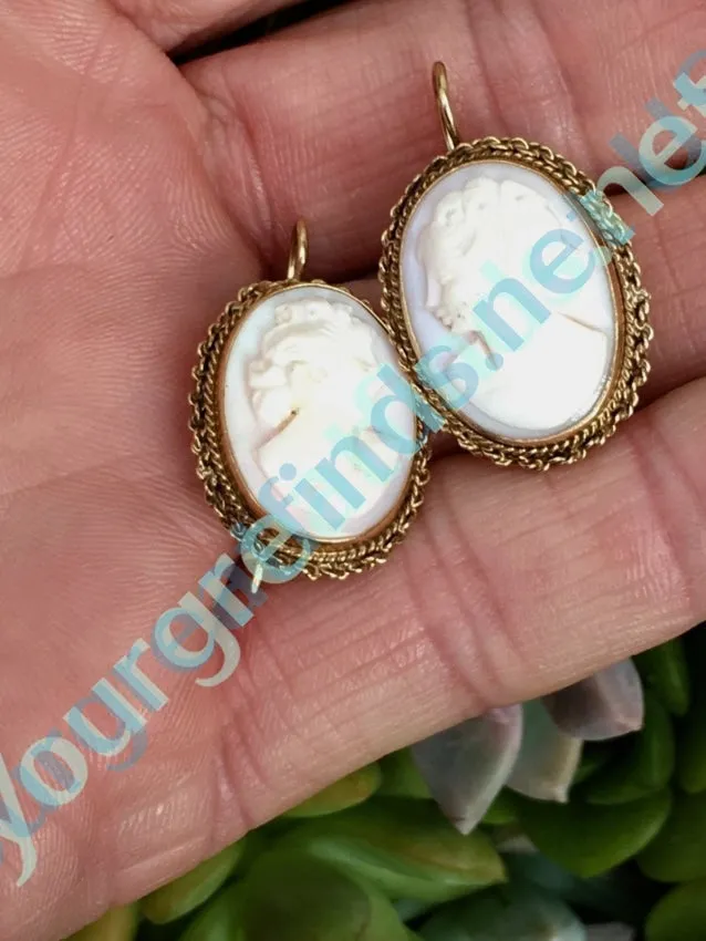 Gold & Shell Cameo Earrings 14k