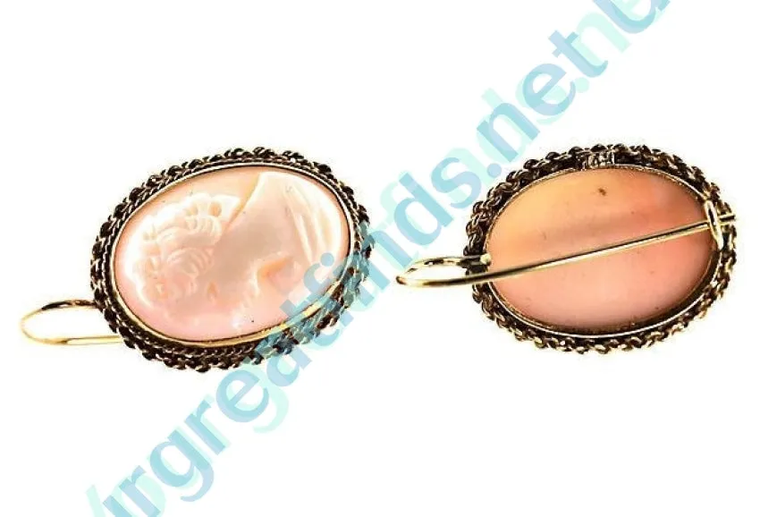 Gold & Shell Cameo Earrings 14k