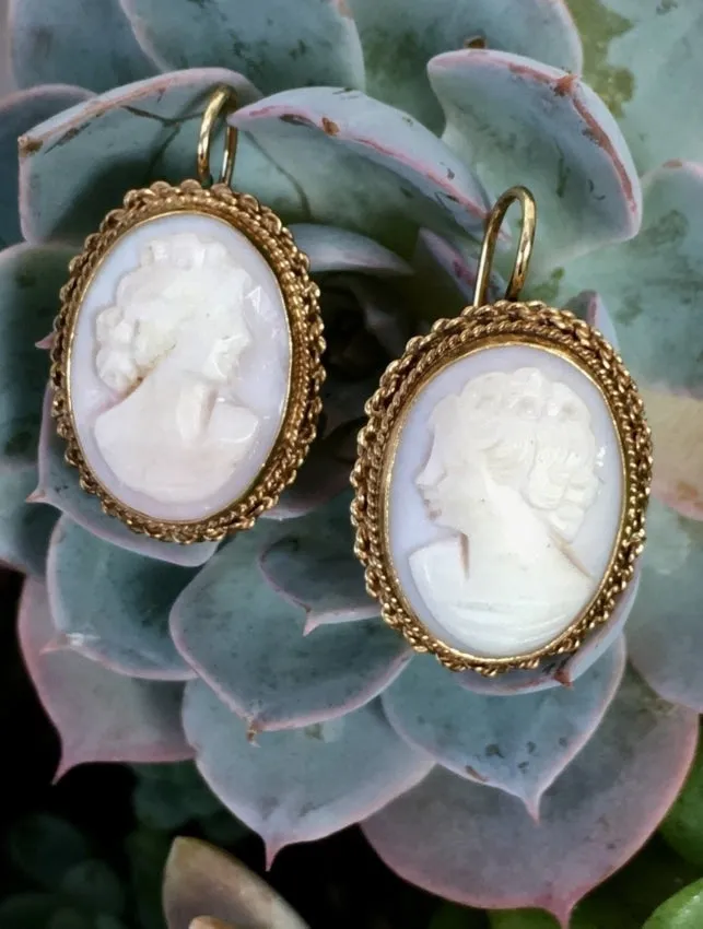 Gold & Shell Cameo Earrings 14k