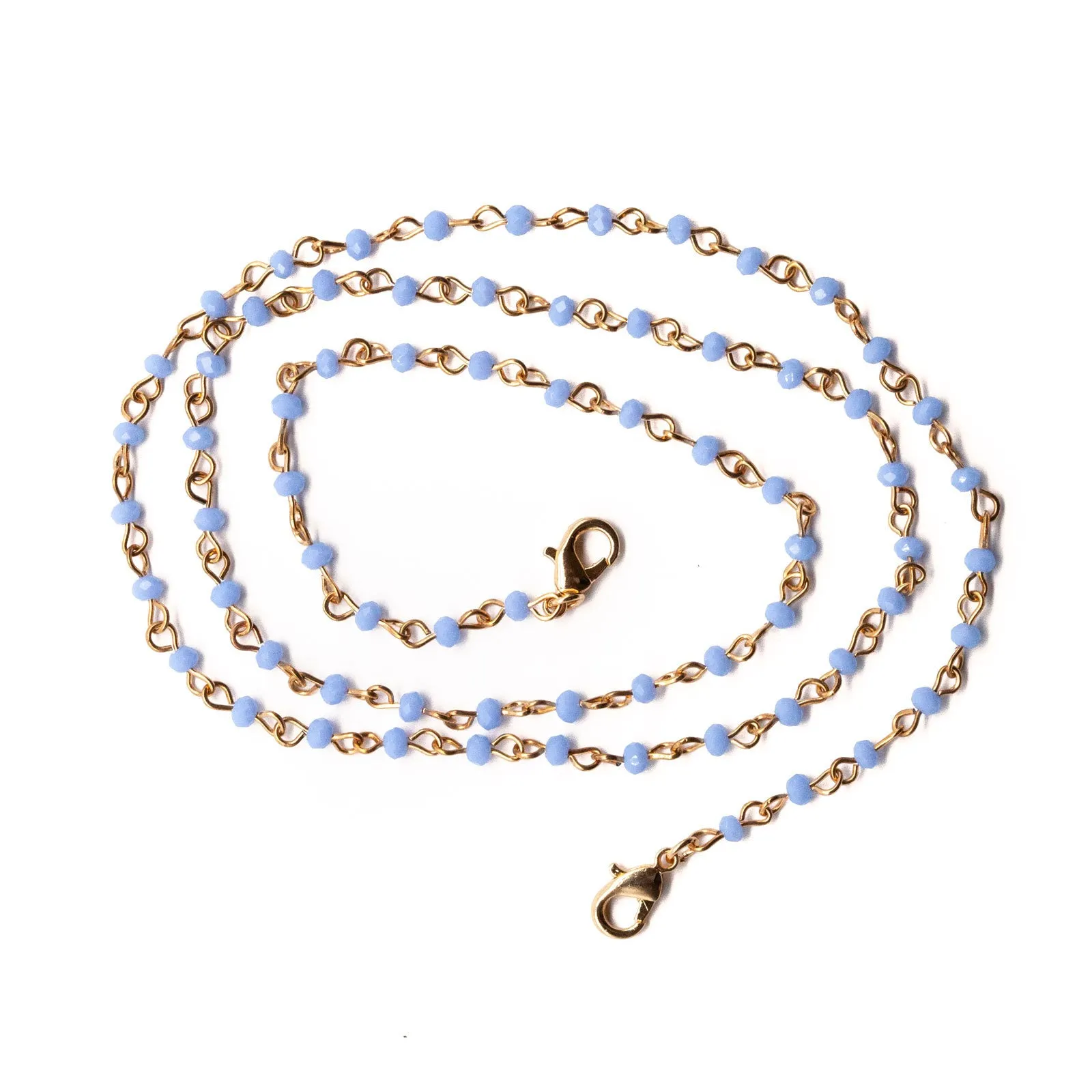 Gold Chain Face Mask Lanyard Necklace with Blue Beads