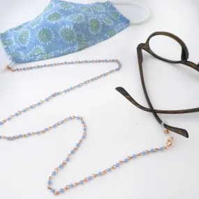 Gold Chain Face Mask Lanyard Necklace with Blue Beads