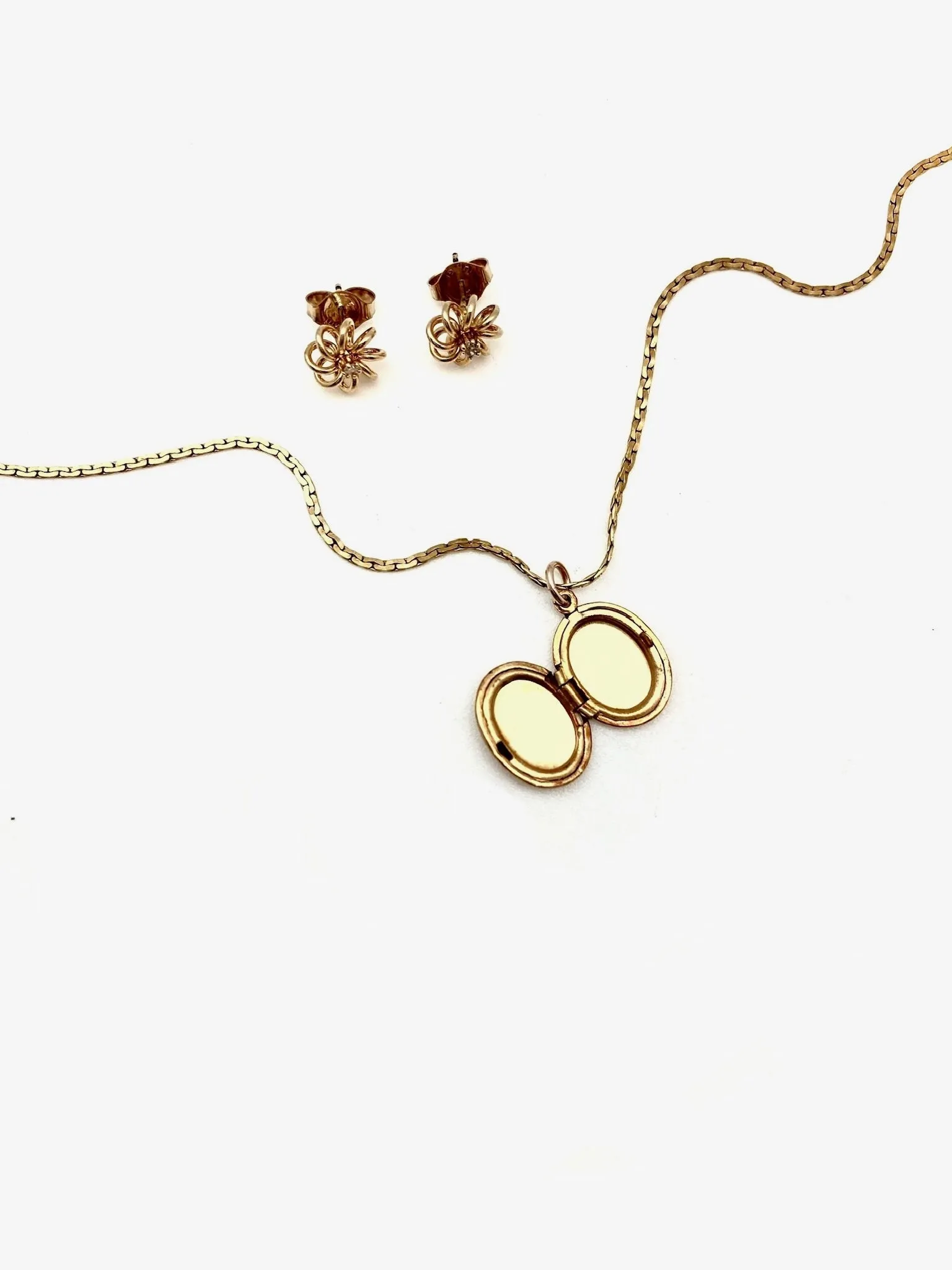 Gold Filled Locket   Diamond Stud Set