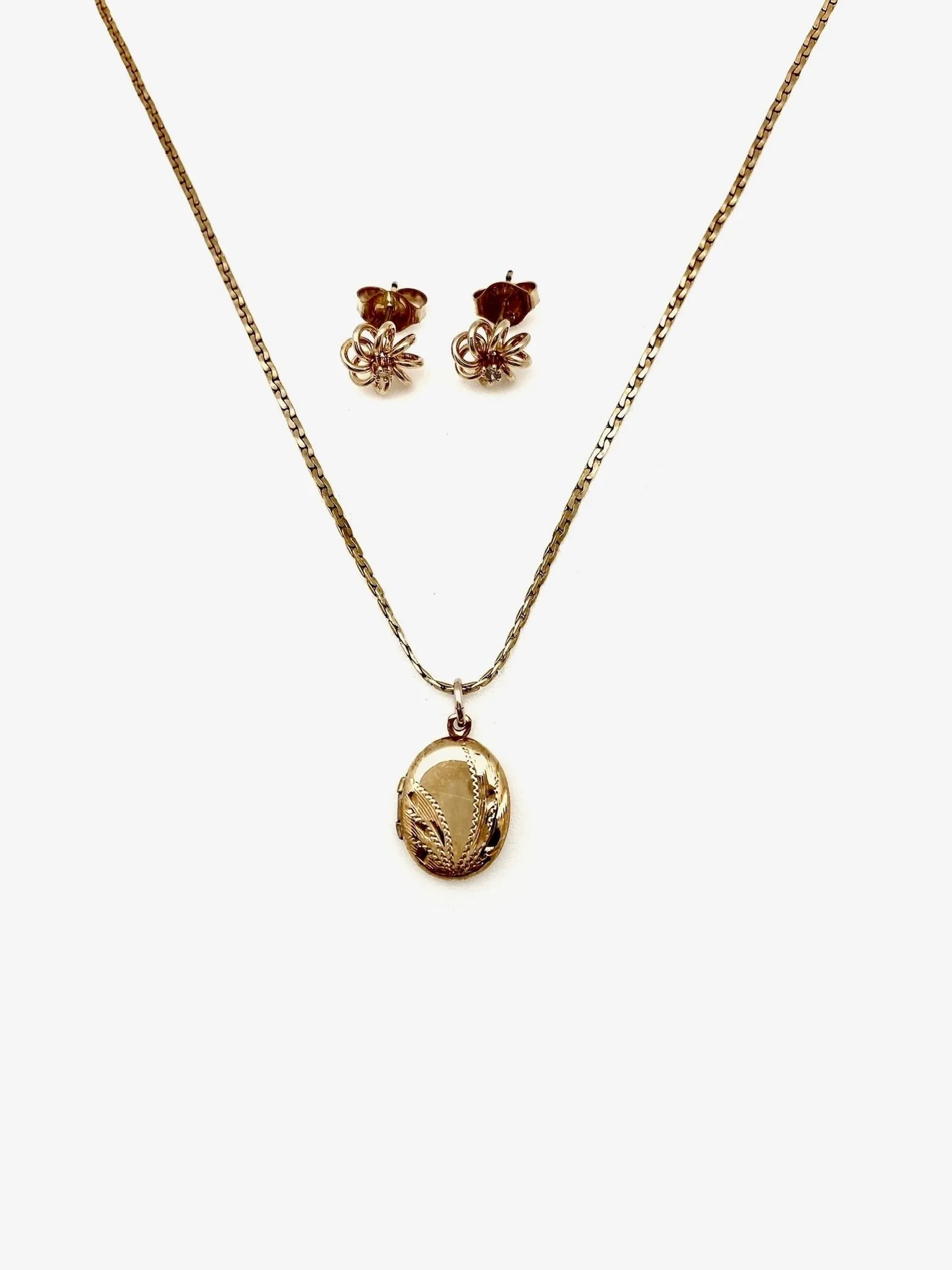 Gold Filled Locket   Diamond Stud Set