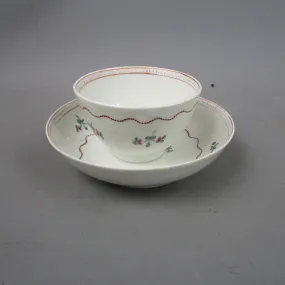 Hand Painted Newall Pottery Floral Design Cup & Saucer Antique Georgian c1740