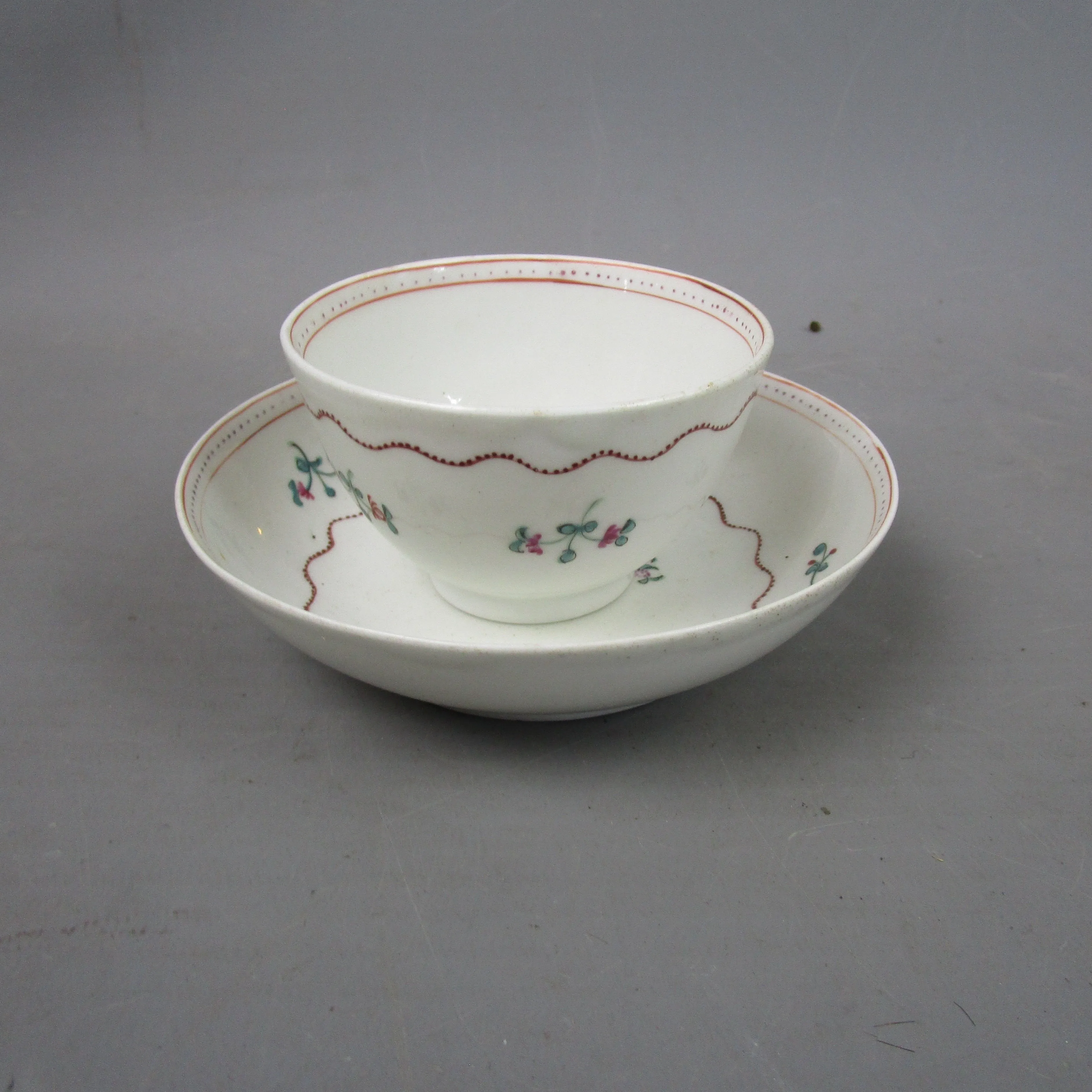 Hand Painted Newall Pottery Floral Design Cup & Saucer Antique Georgian c1740