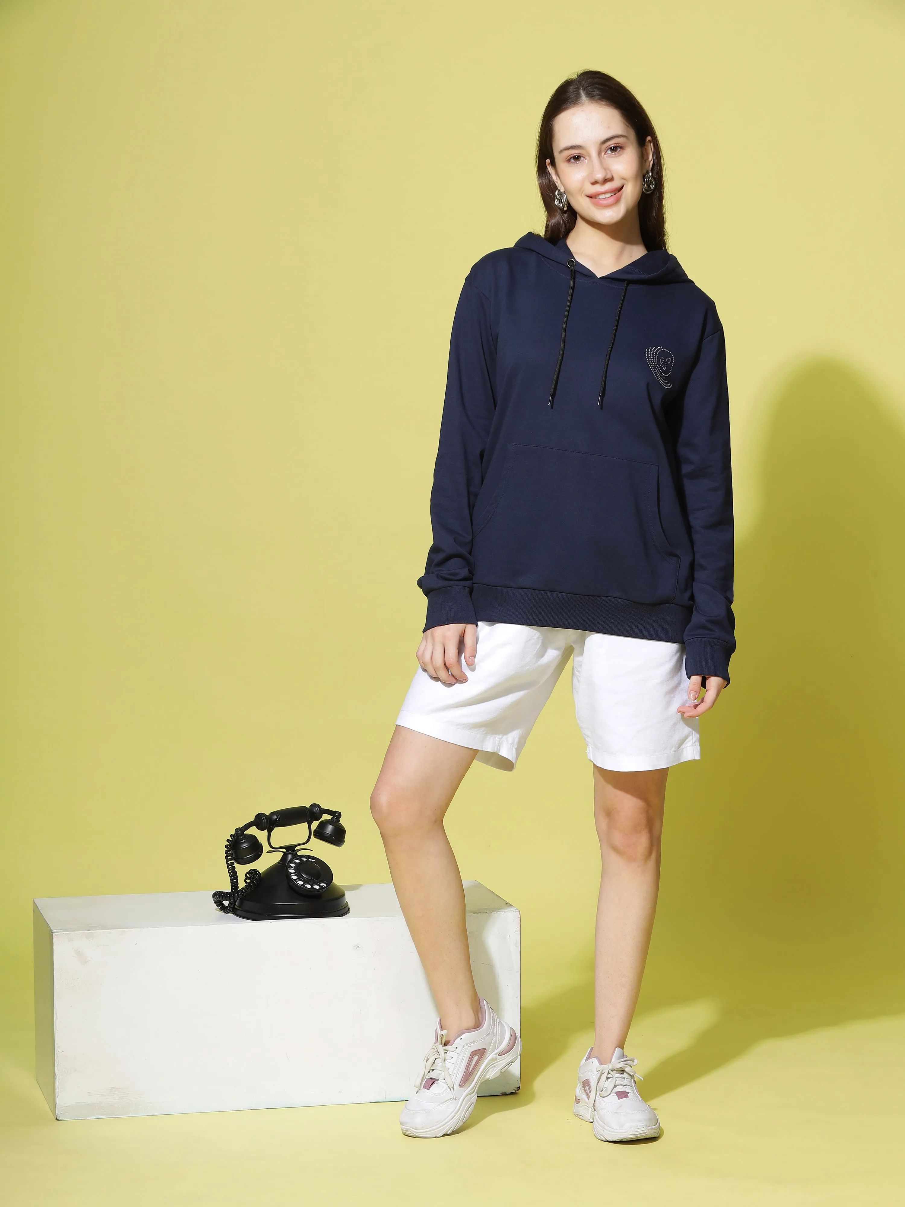 Hosiery Cotton Hoodie Navy Blue