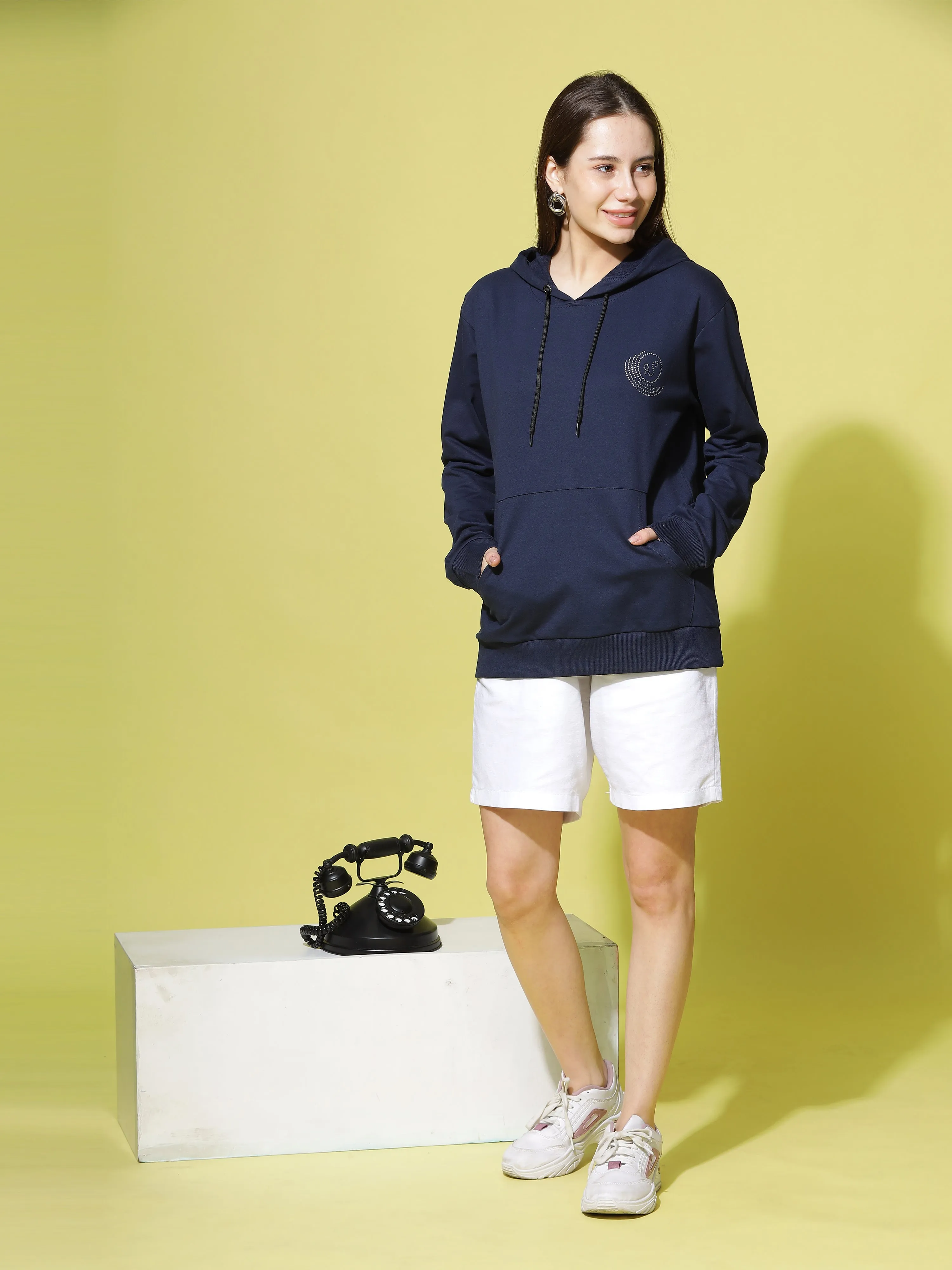 Hosiery Cotton Hoodie Navy Blue