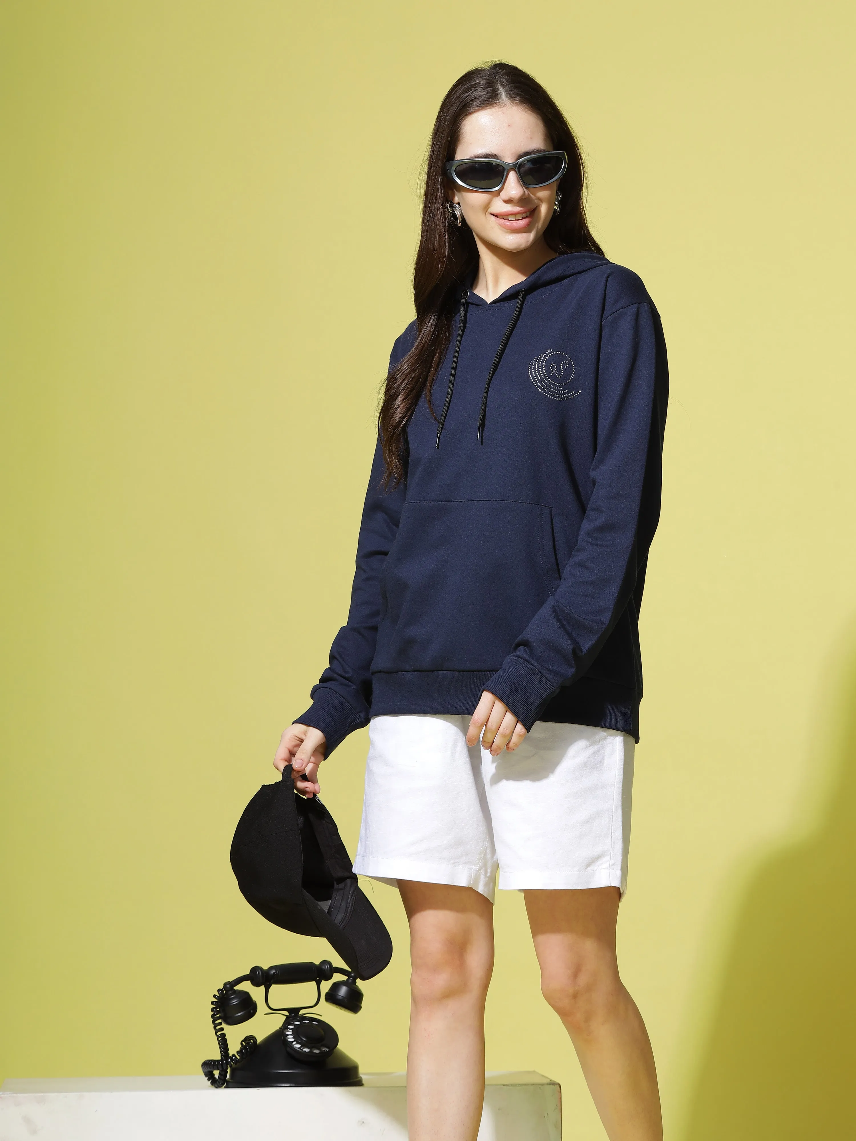 Hosiery Cotton Hoodie Navy Blue