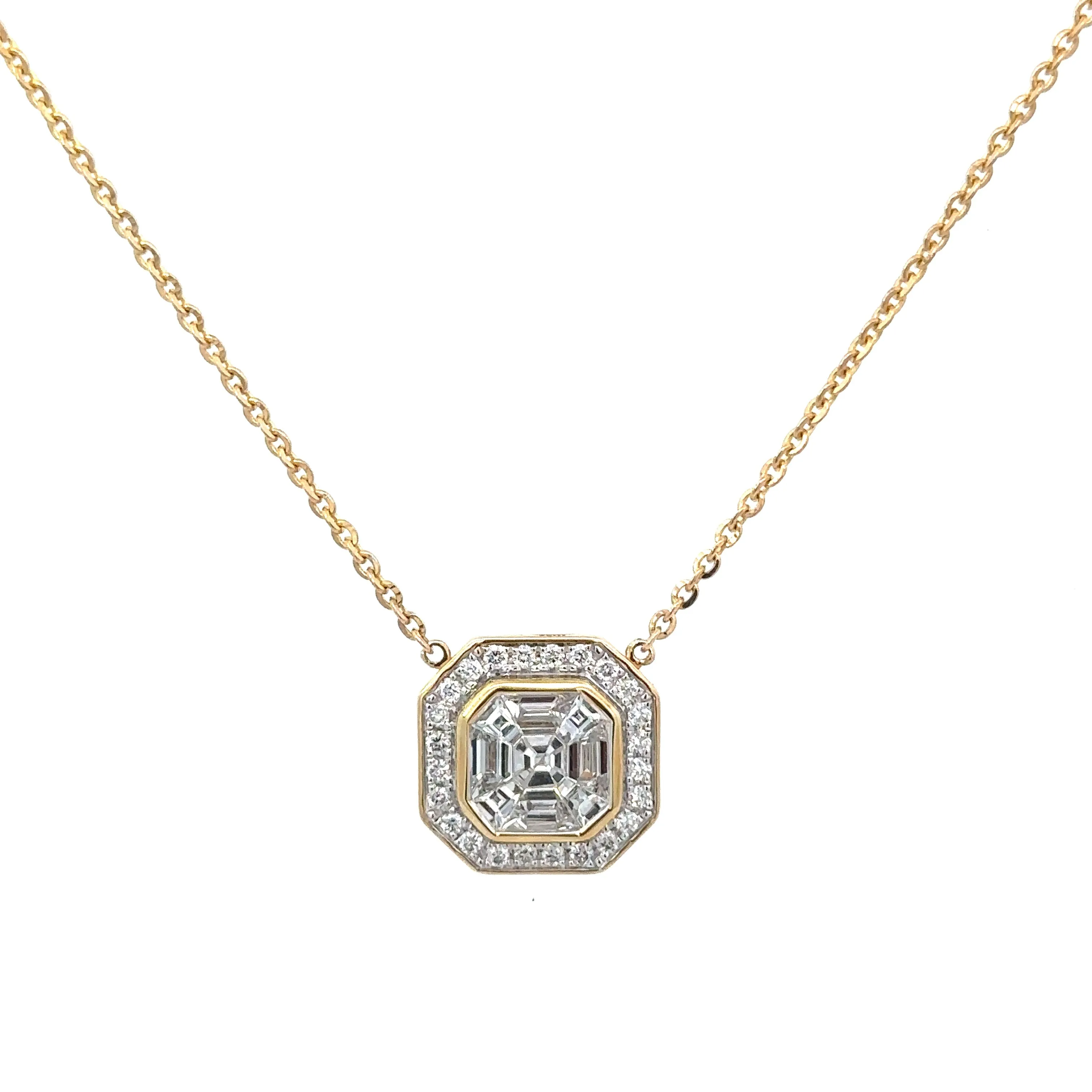 Invisible Set Square Diamond Halo Necklace