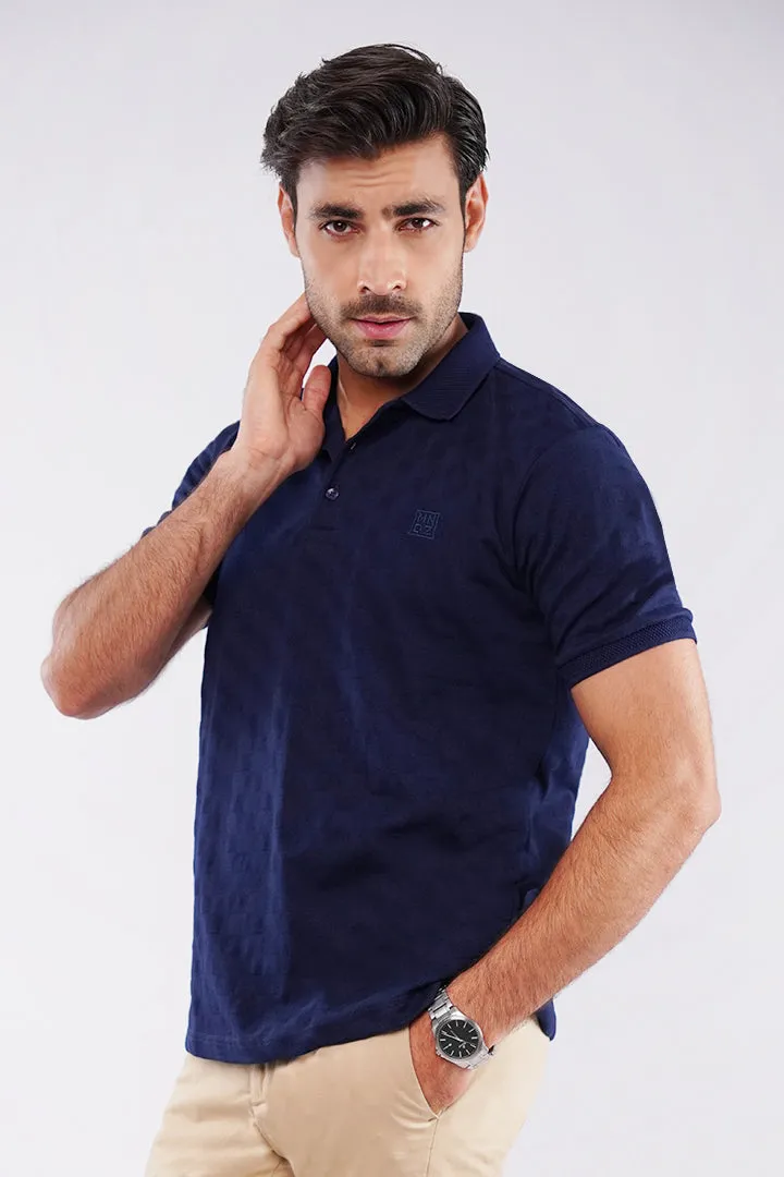 Jacquard Polo Shirt - Navy Blue