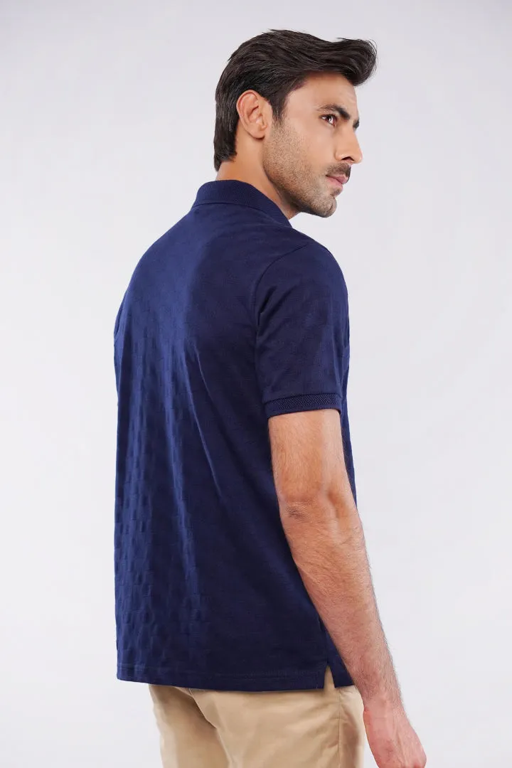 Jacquard Polo Shirt - Navy Blue