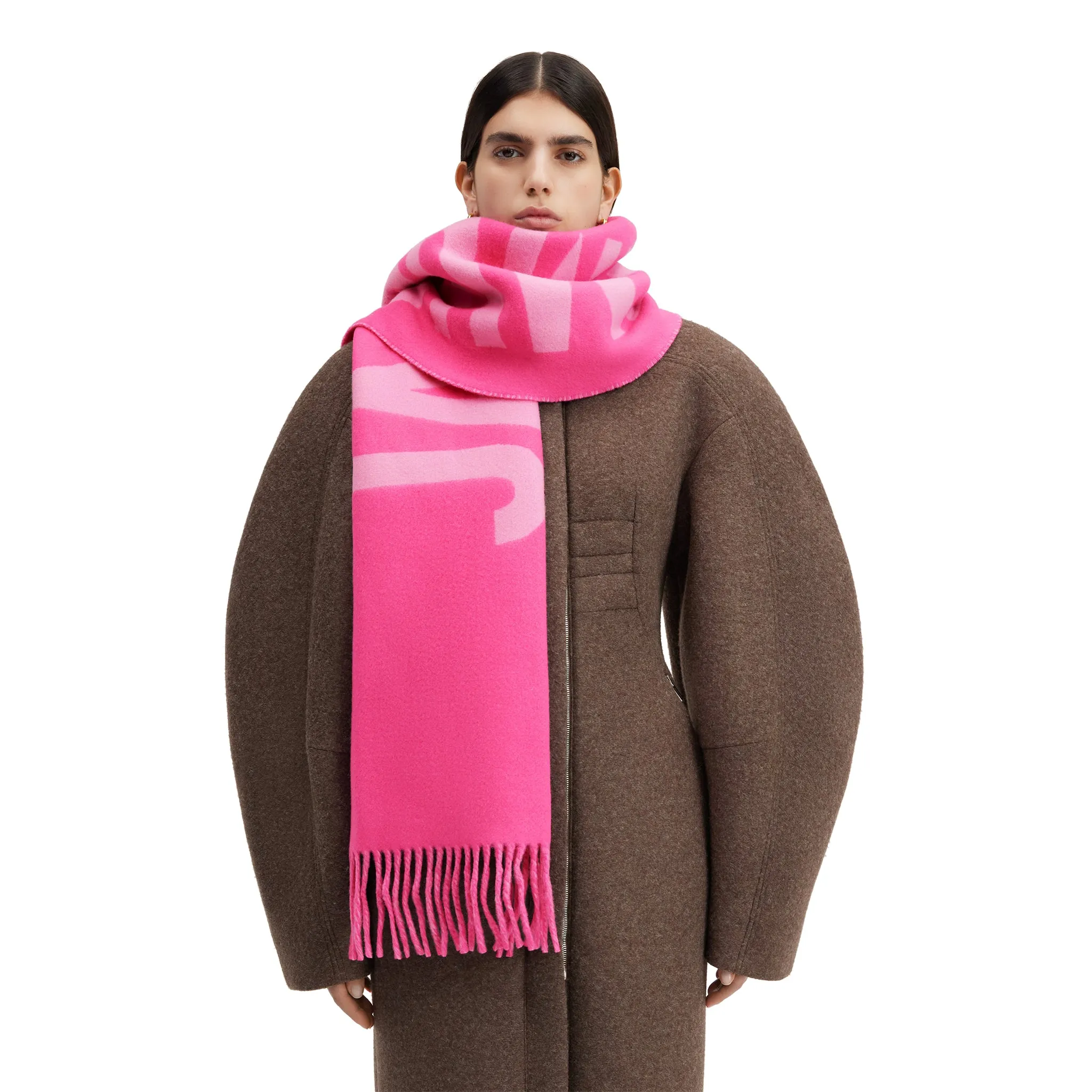 Jacquemus L'echarpe Fringe Logo Multi-Pink Scarf