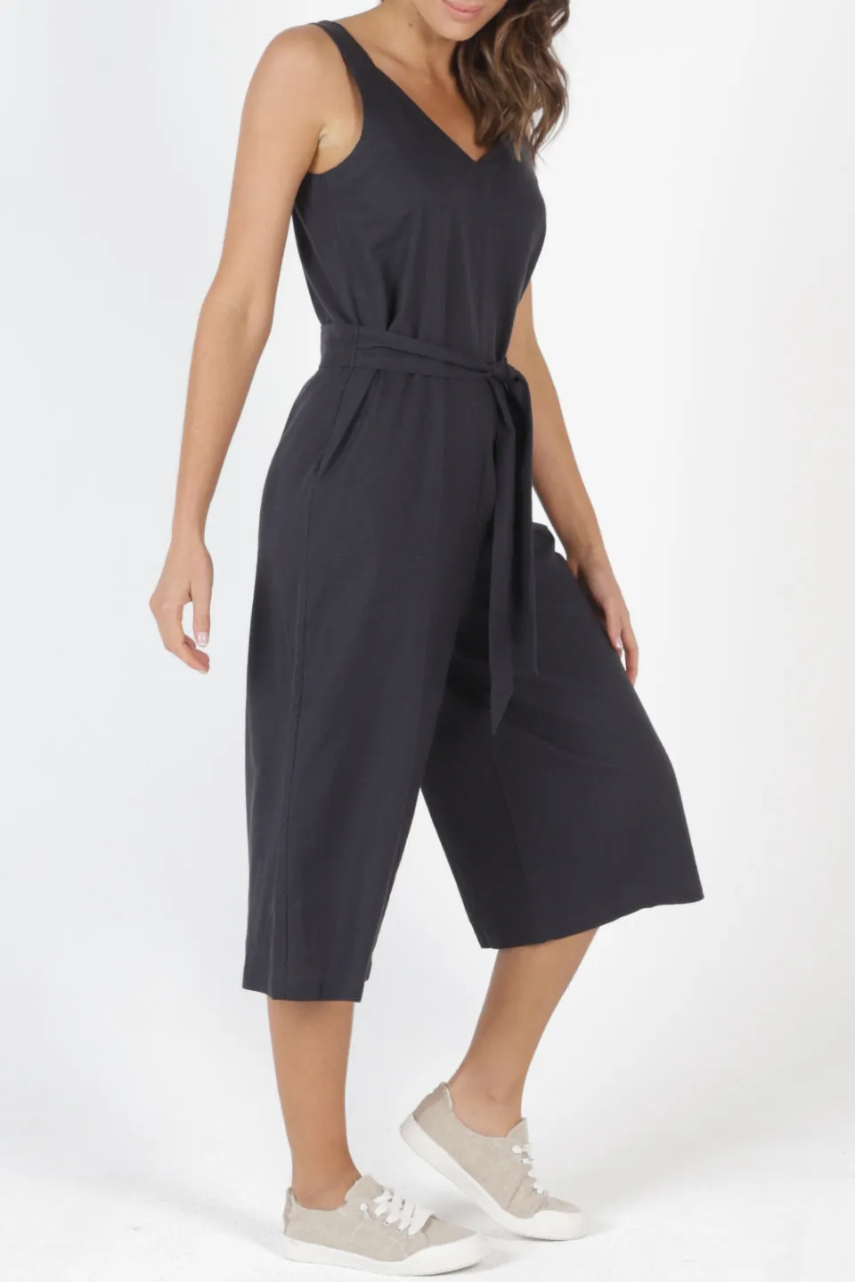 Joey Linen Blend Indy Grey Strappy Jumpsuit